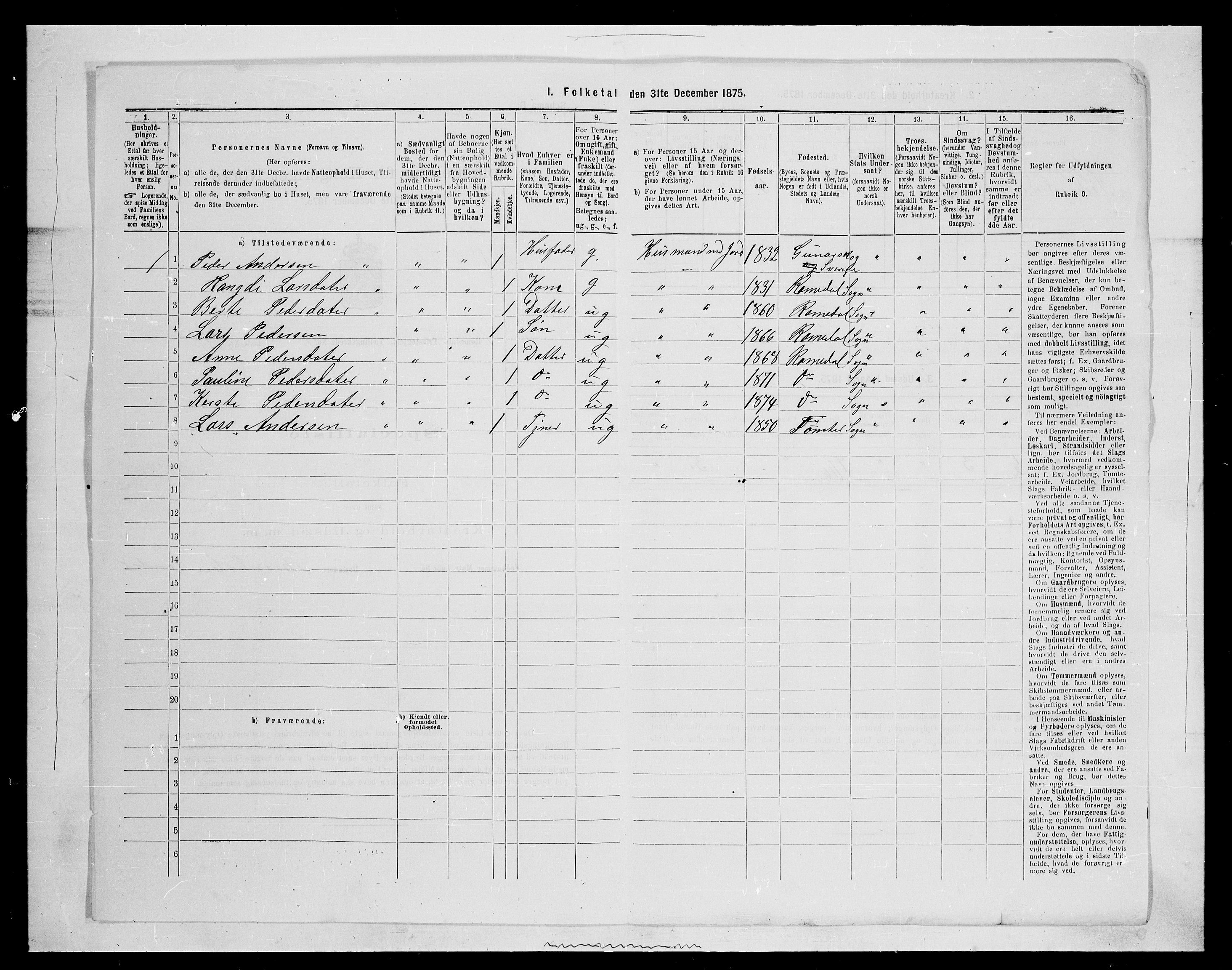 SAH, 1875 census for 0416P Romedal, 1875, p. 124