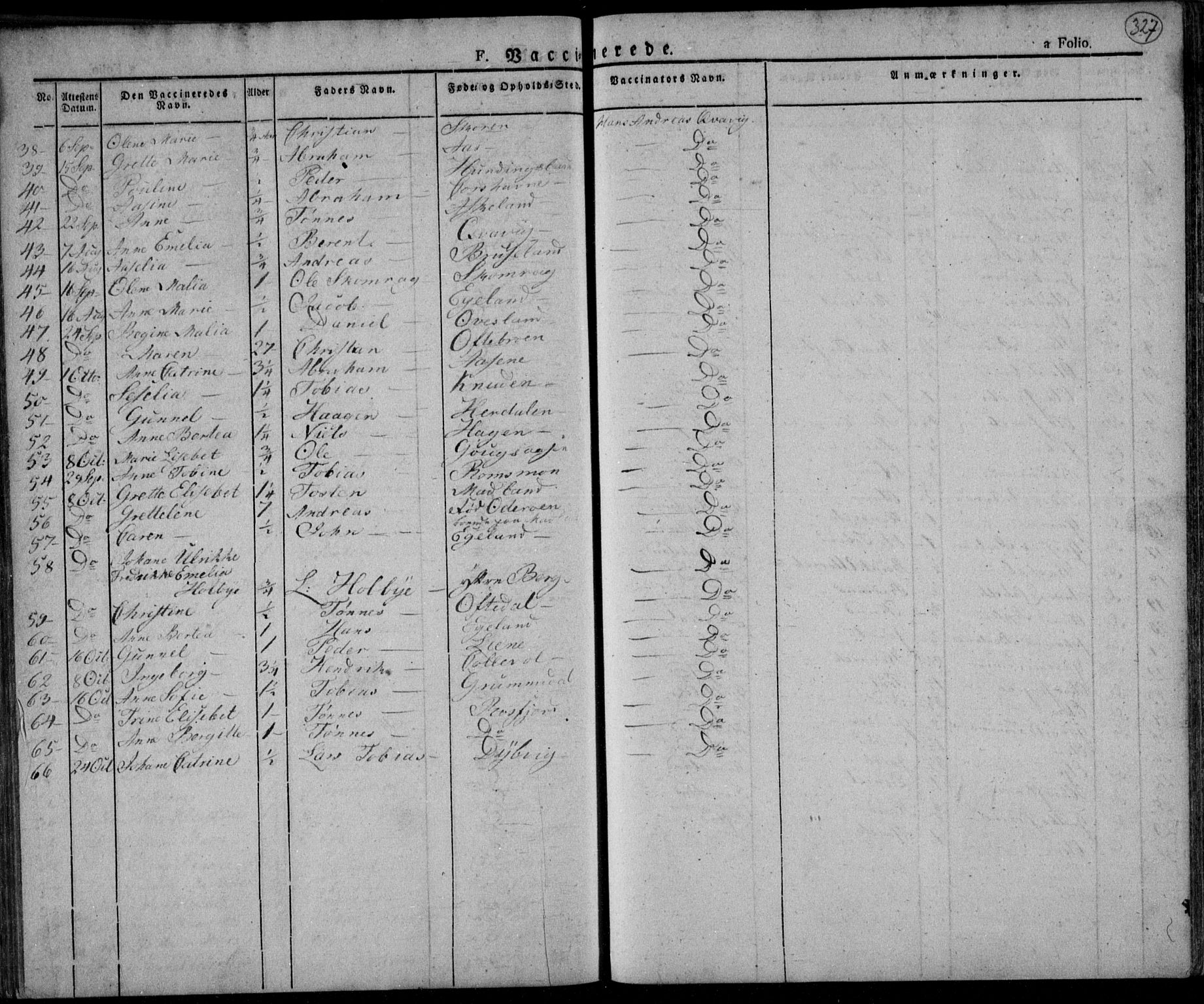 Lyngdal sokneprestkontor, SAK/1111-0029/F/Fa/Fac/L0007: Parish register (official) no. A 7, 1825-1838, p. 327
