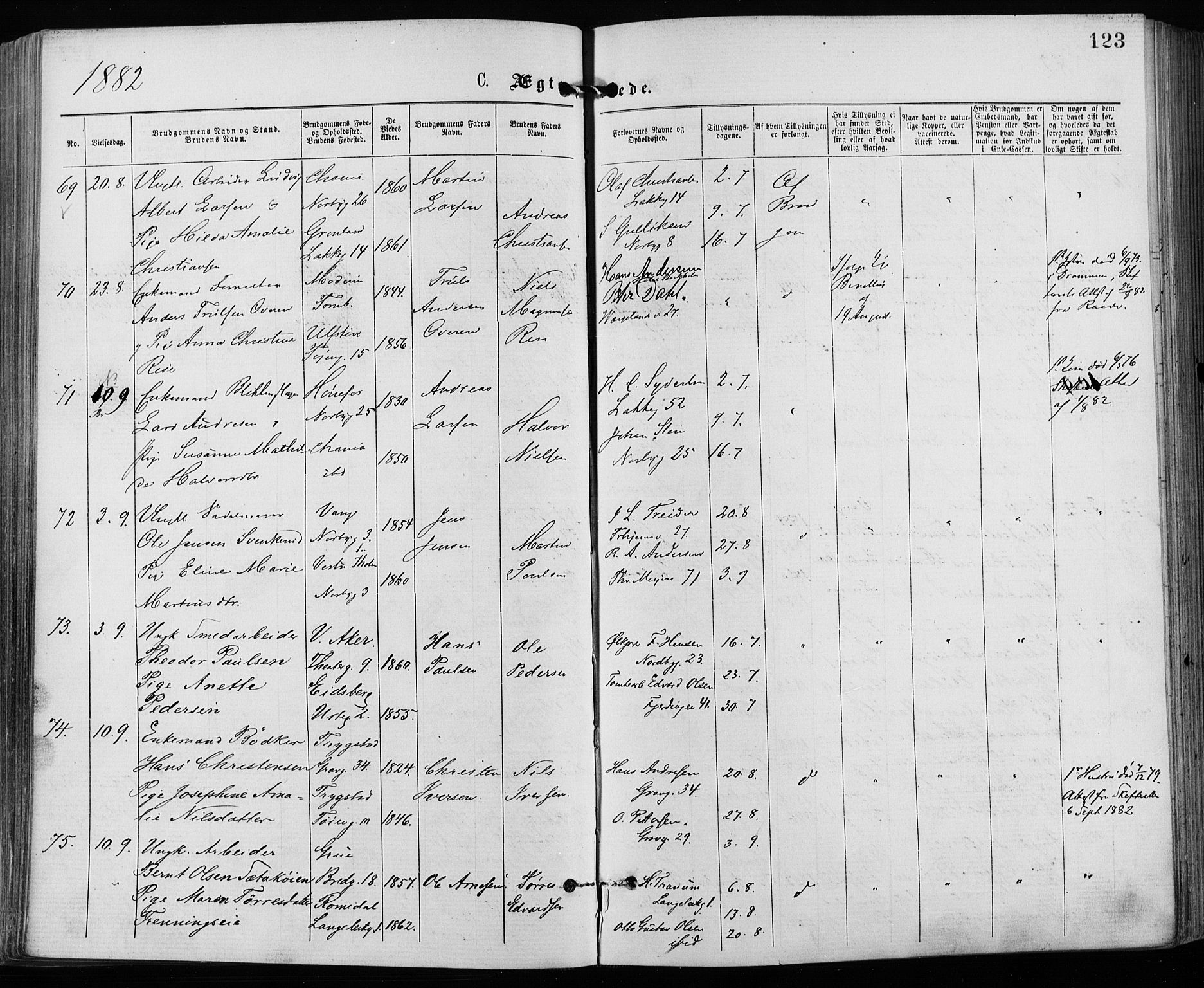 Grønland prestekontor Kirkebøker, SAO/A-10848/F/Fa/L0006: Parish register (official) no. 6, 1877-1886, p. 123