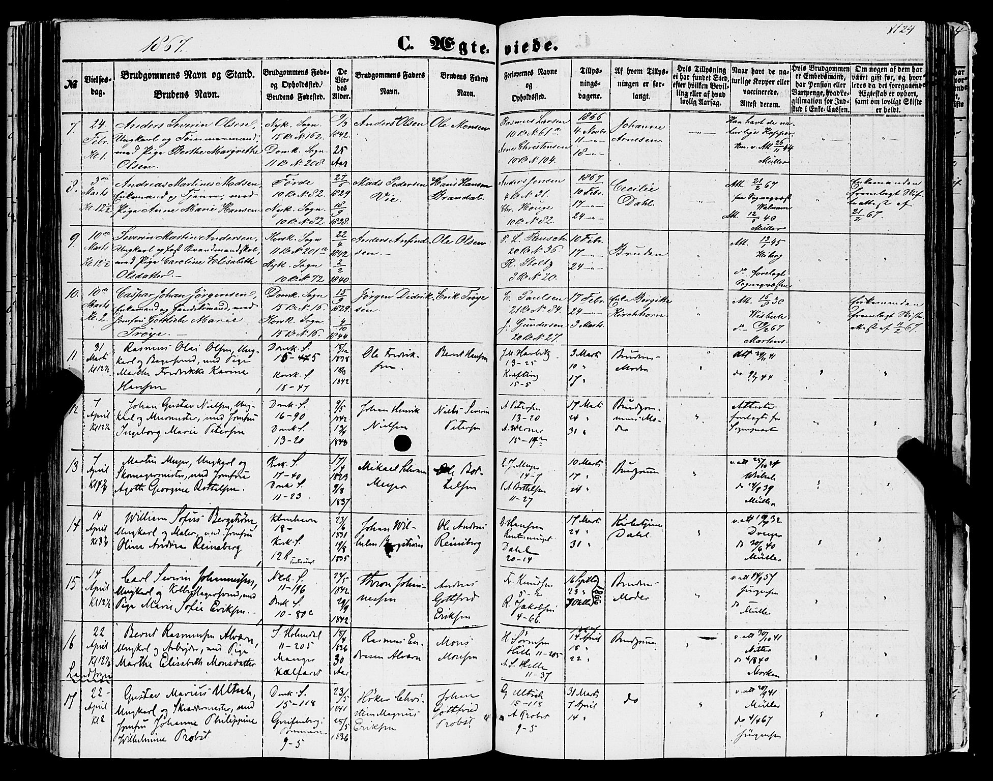 Domkirken sokneprestembete, AV/SAB-A-74801/H/Haa/L0034: Parish register (official) no. D 2, 1853-1874, p. 124