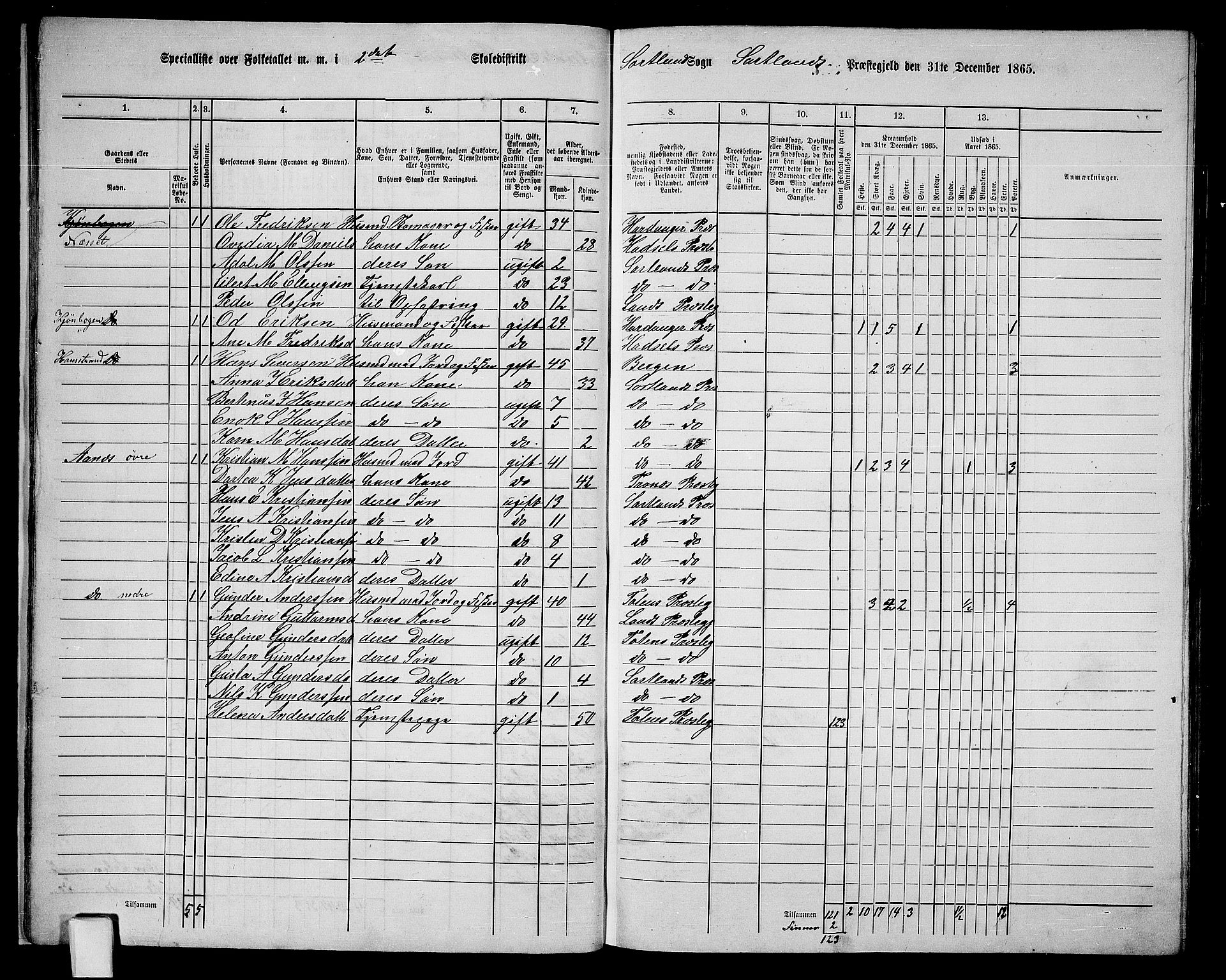 RA, 1865 census for Sortland, 1865, p. 20