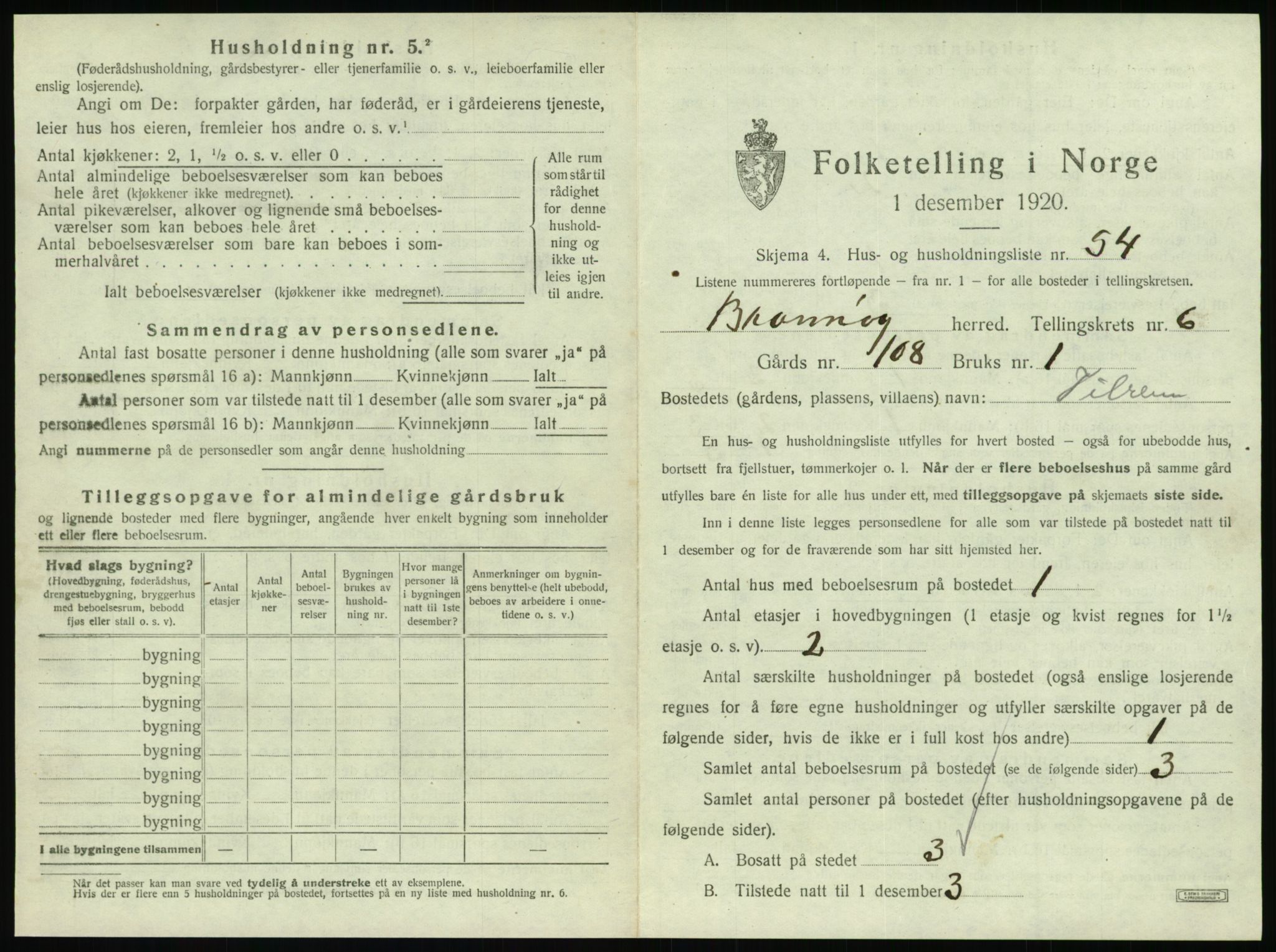 SAT, 1920 census for Brønnøy, 1920, p. 612