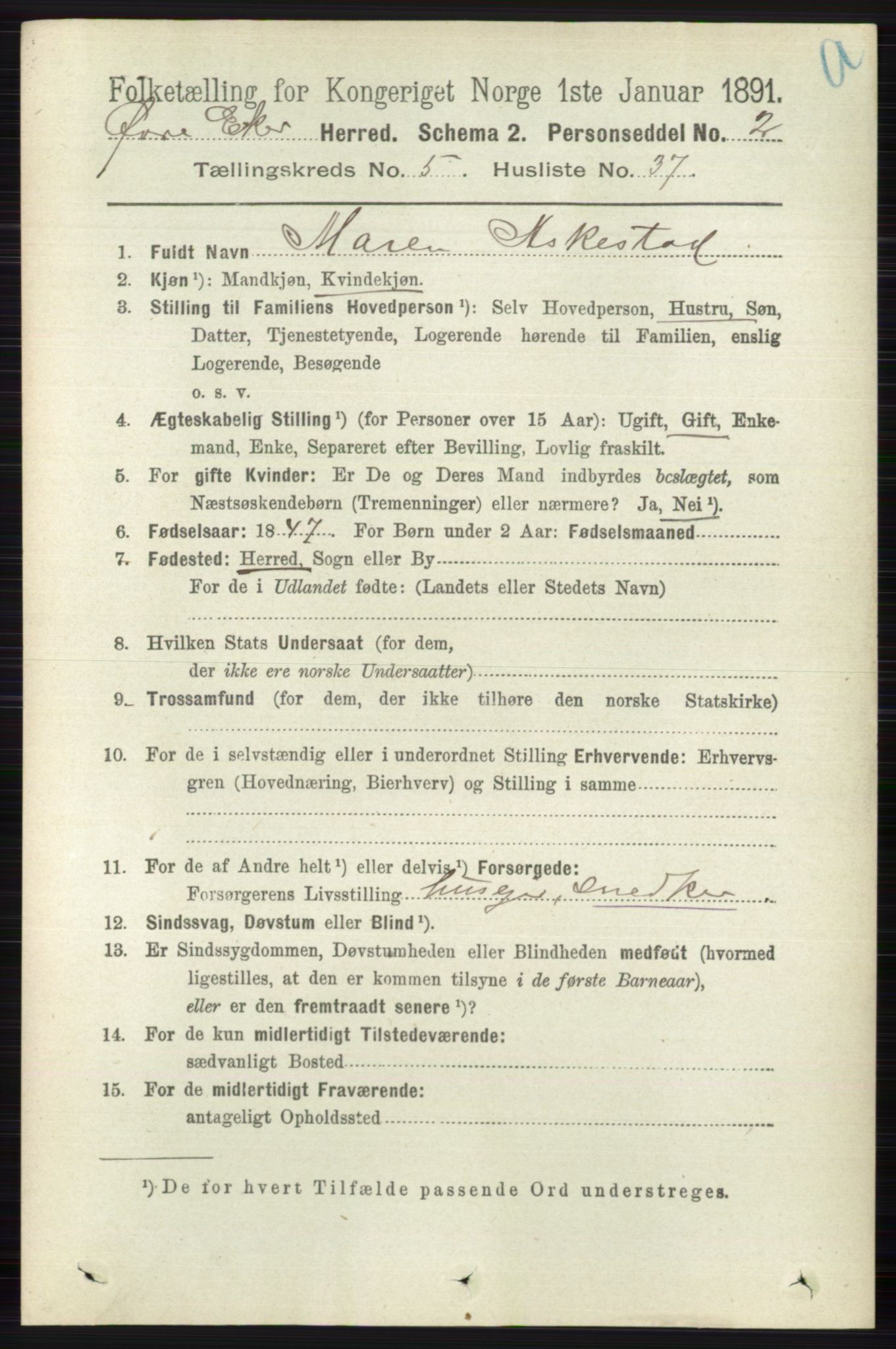 RA, 1891 census for 0624 Øvre Eiker, 1891, p. 2035