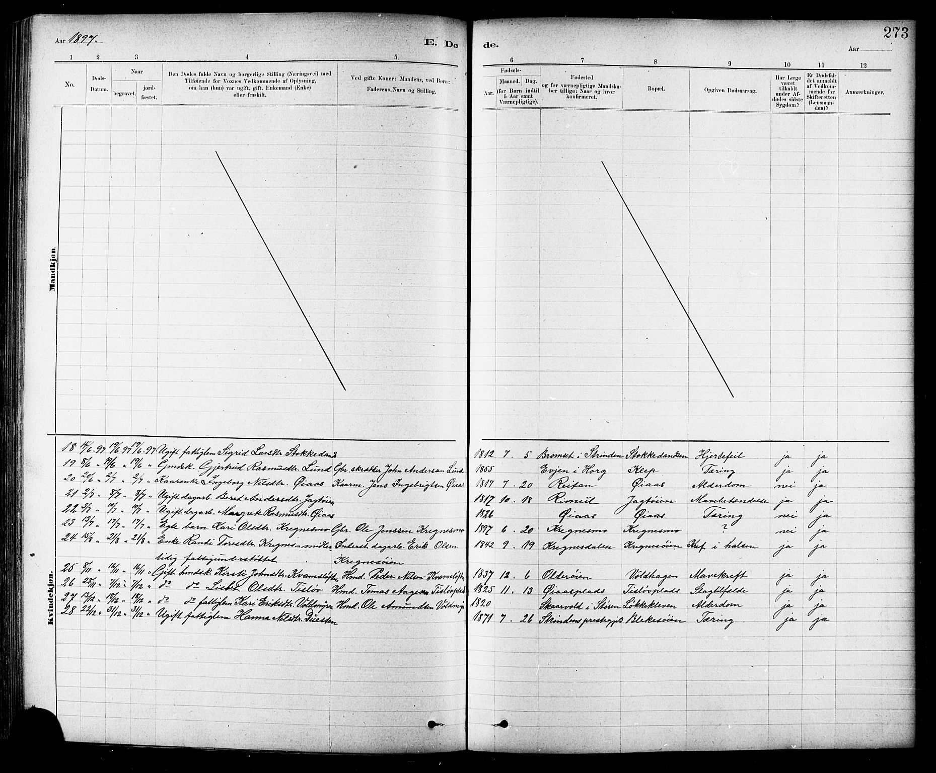 Ministerialprotokoller, klokkerbøker og fødselsregistre - Sør-Trøndelag, AV/SAT-A-1456/691/L1094: Parish register (copy) no. 691C05, 1879-1911, p. 273