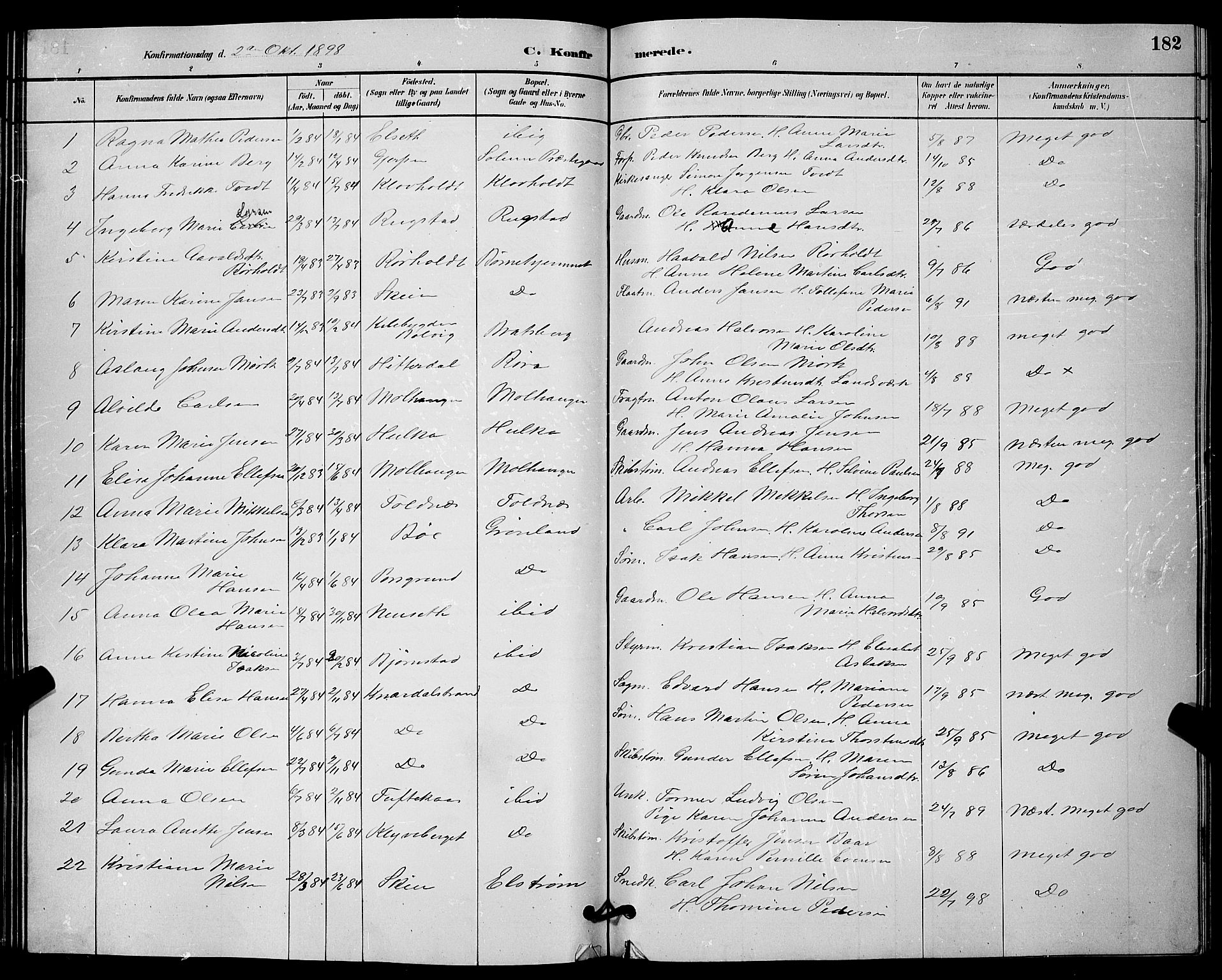 Solum kirkebøker, AV/SAKO-A-306/G/Ga/L0007: Parish register (copy) no. I 7, 1884-1898, p. 182