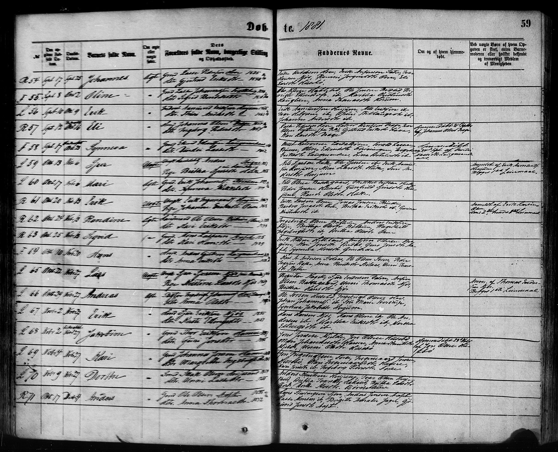 Leikanger sokneprestembete, AV/SAB-A-81001/H/Haa/Haaa/L0009: Parish register (official) no. A 9, 1869-1888, p. 59