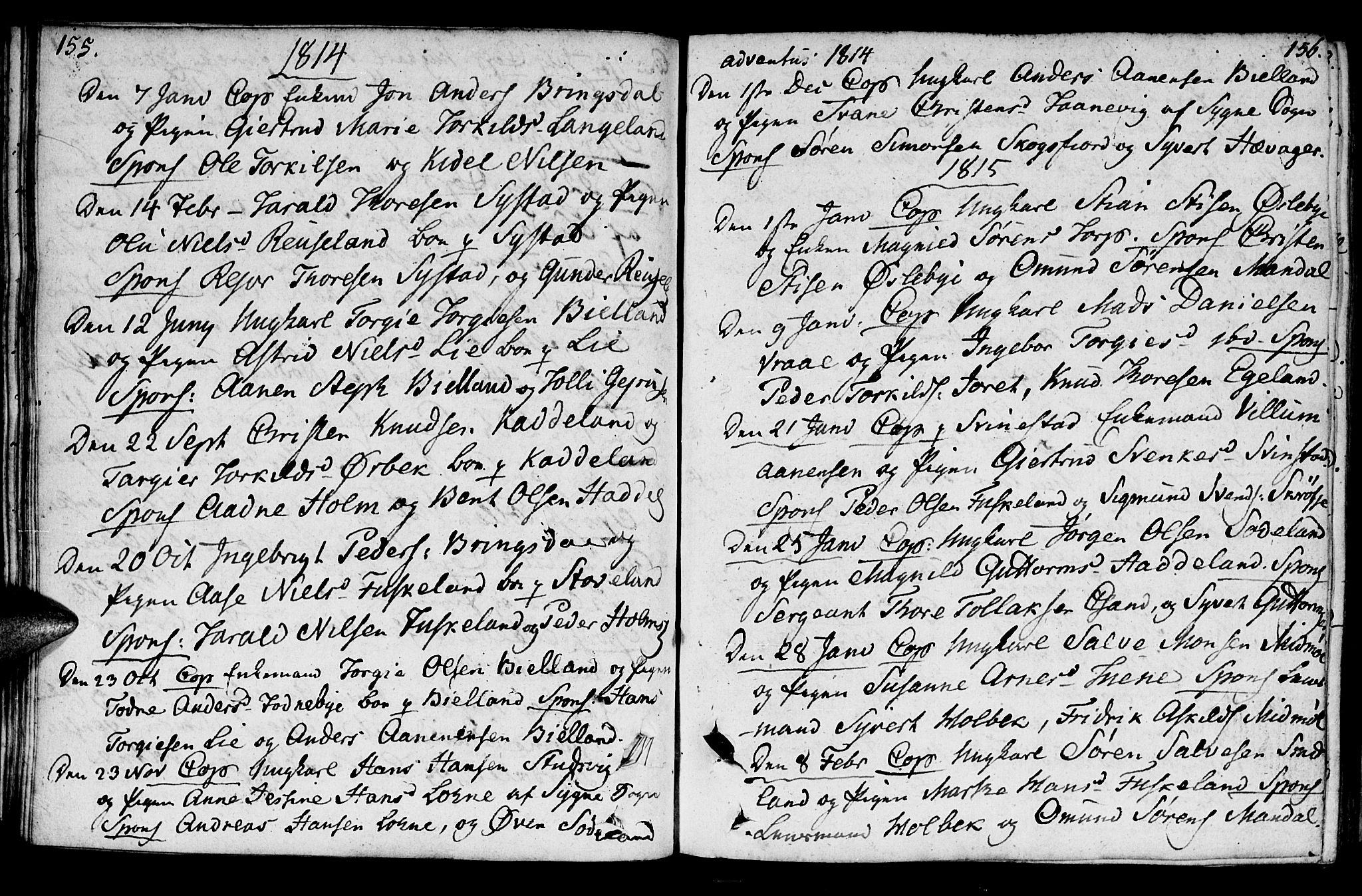 Holum sokneprestkontor, SAK/1111-0022/F/Fa/Faa/L0003: Parish register (official) no. A 3, 1780-1821, p. 155-156