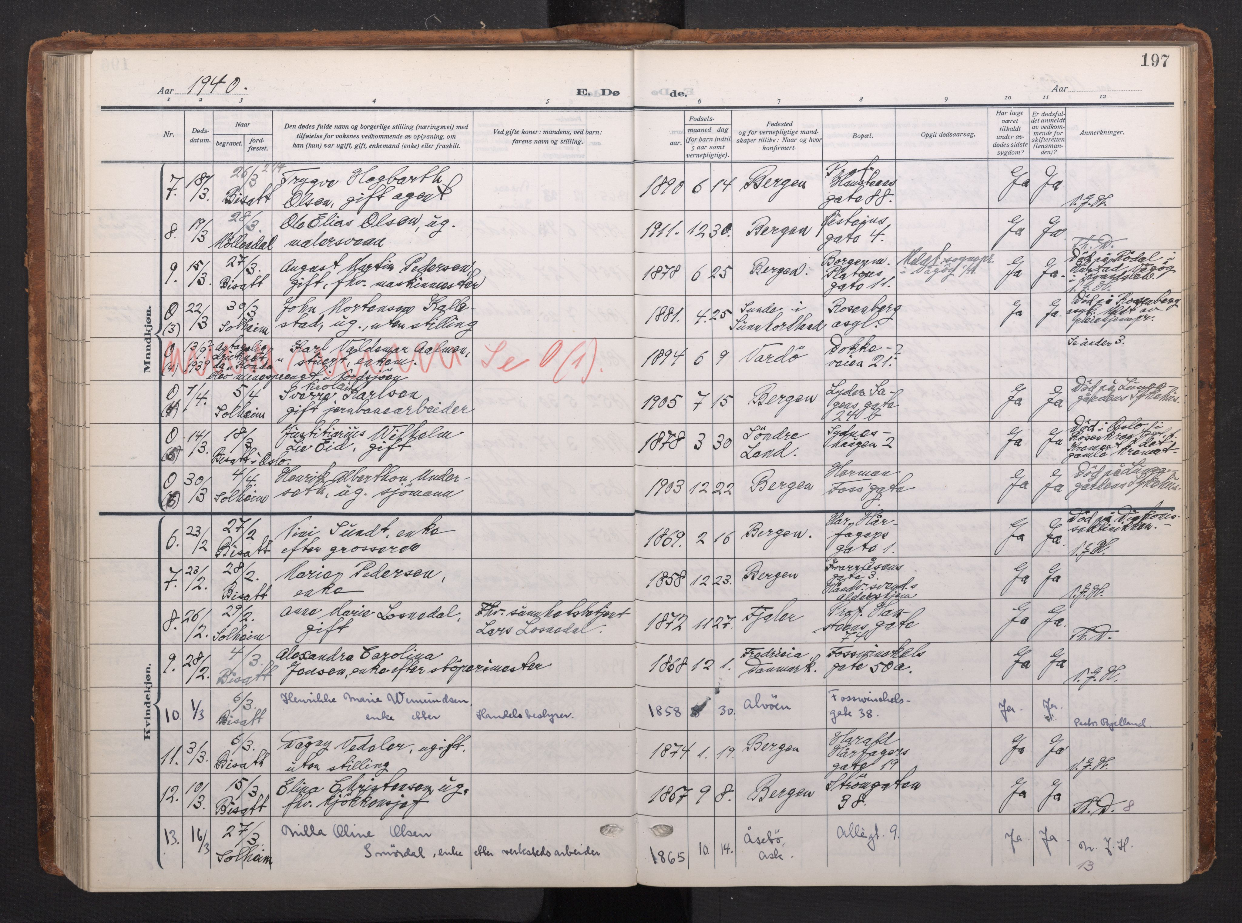 Johanneskirken sokneprestembete, AV/SAB-A-76001/H/Haa/L0020: Parish register (official) no. E 2, 1916-1951, p. 197