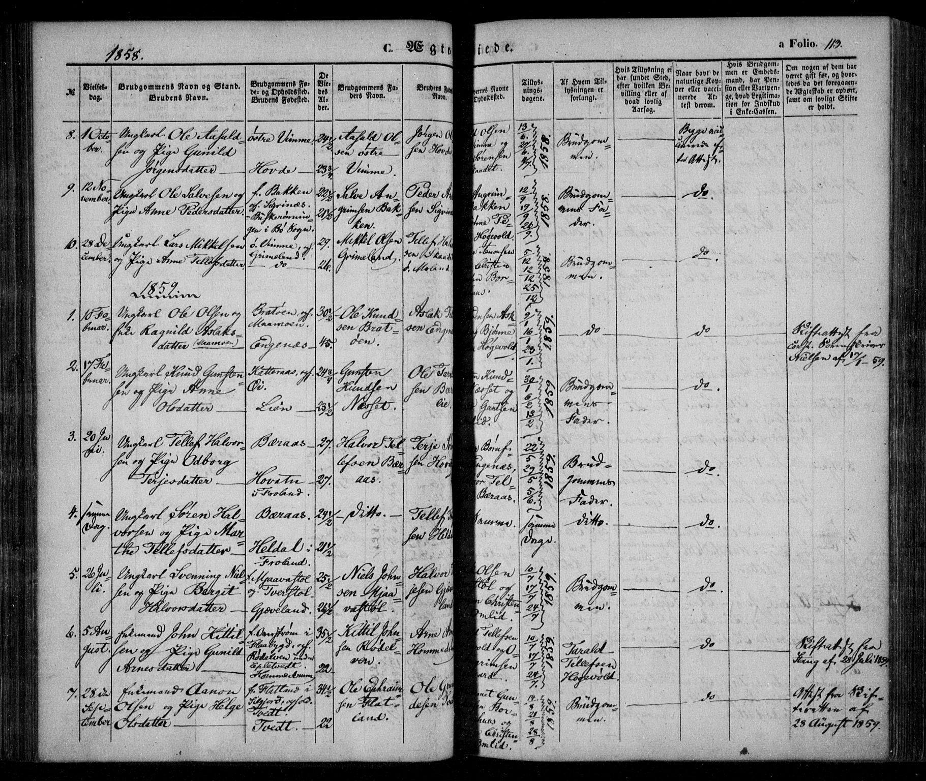 Åmli sokneprestkontor, AV/SAK-1111-0050/F/Fa/Fac/L0008: Parish register (official) no. A 8, 1852-1869, p. 113