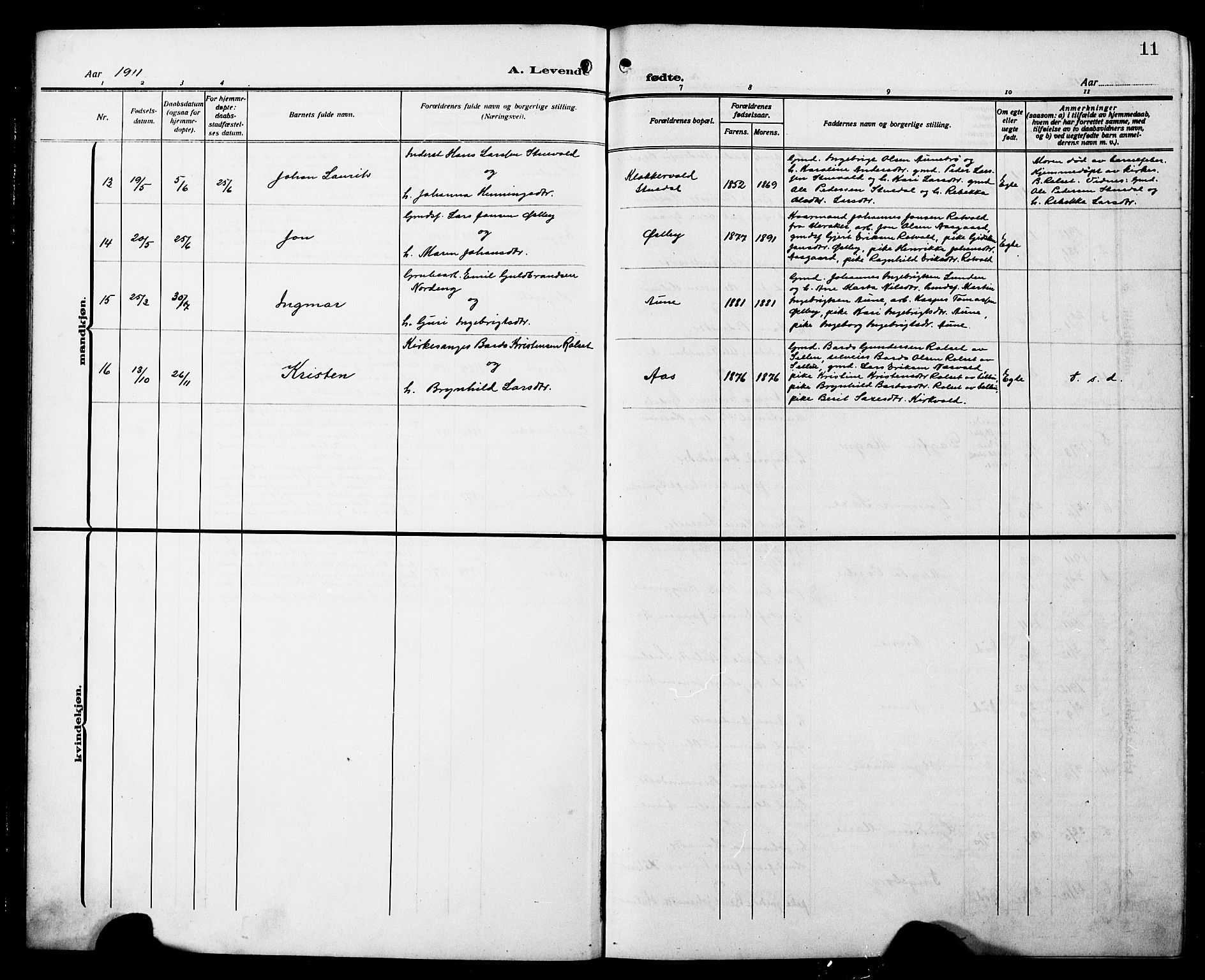 Ministerialprotokoller, klokkerbøker og fødselsregistre - Sør-Trøndelag, SAT/A-1456/698/L1168: Parish register (copy) no. 698C05, 1908-1930, p. 11