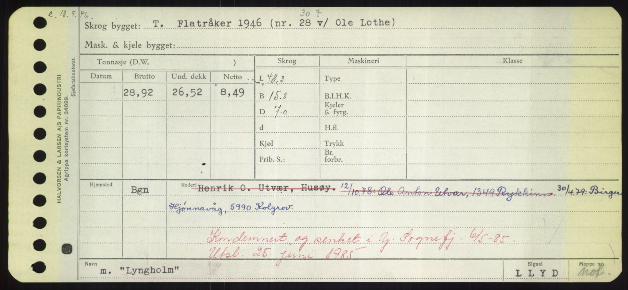 Sjøfartsdirektoratet med forløpere, Skipsmålingen, RA/S-1627/H/Hd/L0023: Fartøy, Lia-Løv, p. 465