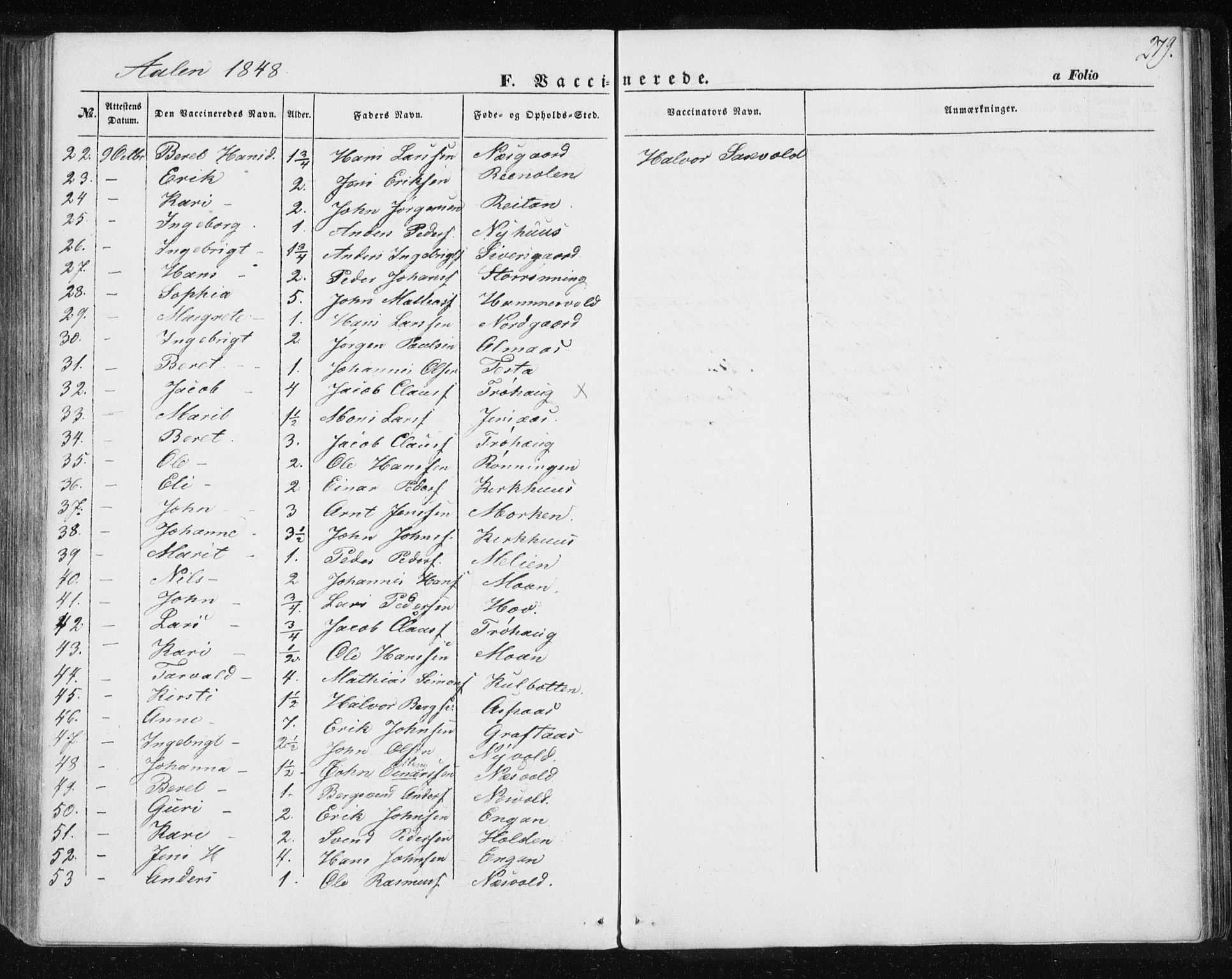 Ministerialprotokoller, klokkerbøker og fødselsregistre - Sør-Trøndelag, SAT/A-1456/685/L0965: Parish register (official) no. 685A06 /3, 1846-1859, p. 279