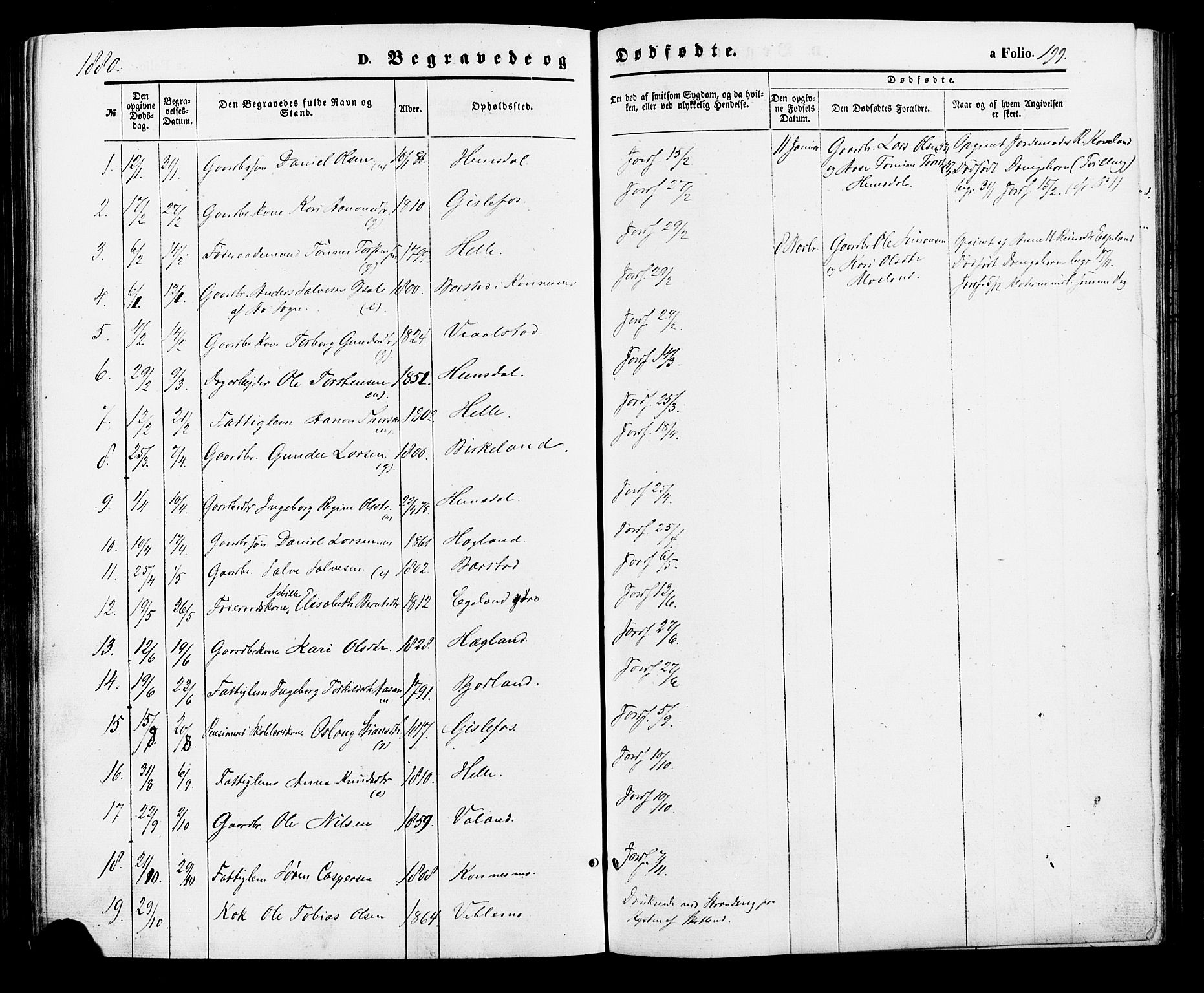 Nord-Audnedal sokneprestkontor, AV/SAK-1111-0032/F/Fa/Faa/L0002: Parish register (official) no. A 2, 1857-1882, p. 199