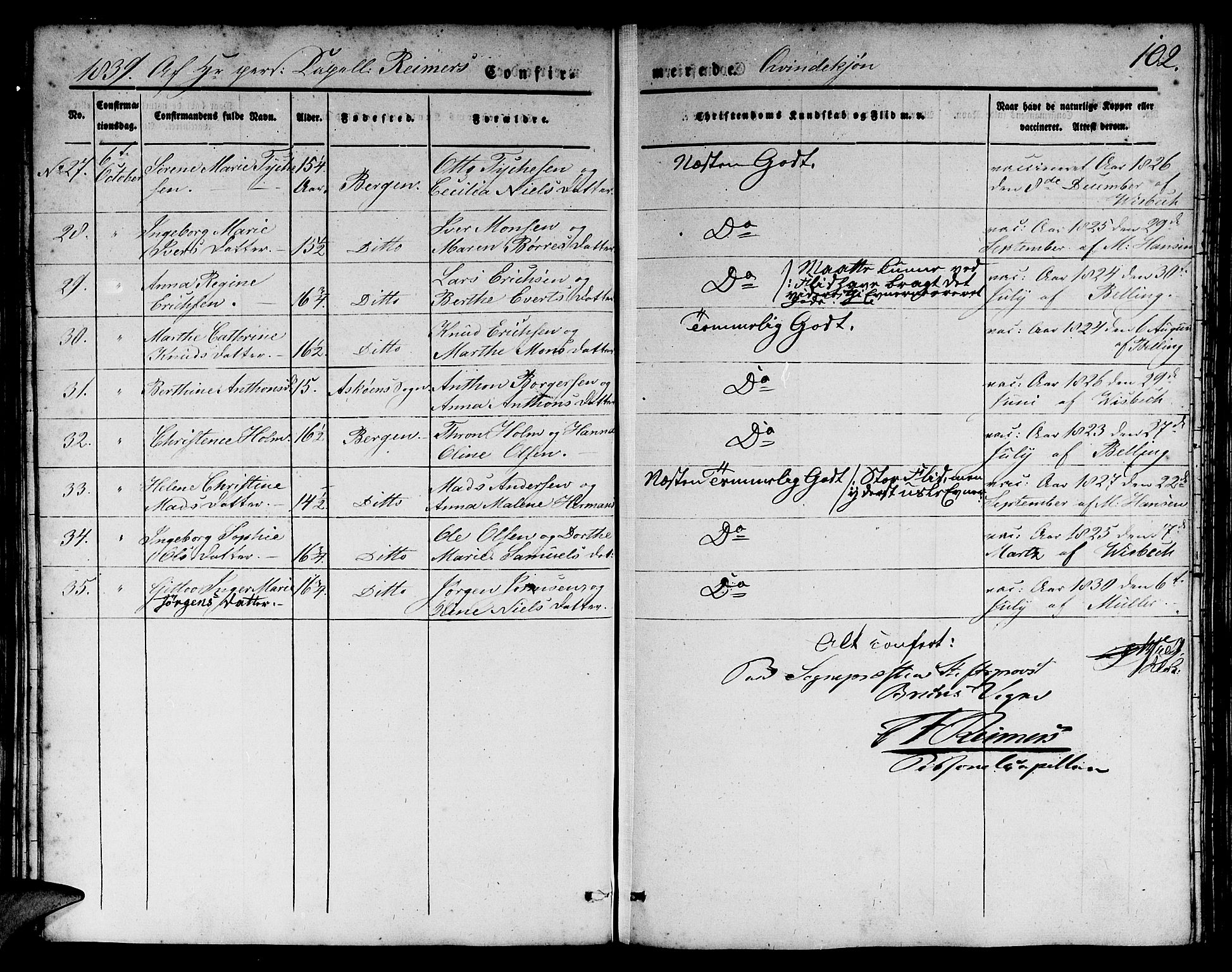 Domkirken sokneprestembete, SAB/A-74801/H/Hab/L0022: Parish register (copy) no. C 2, 1839-1854, p. 102