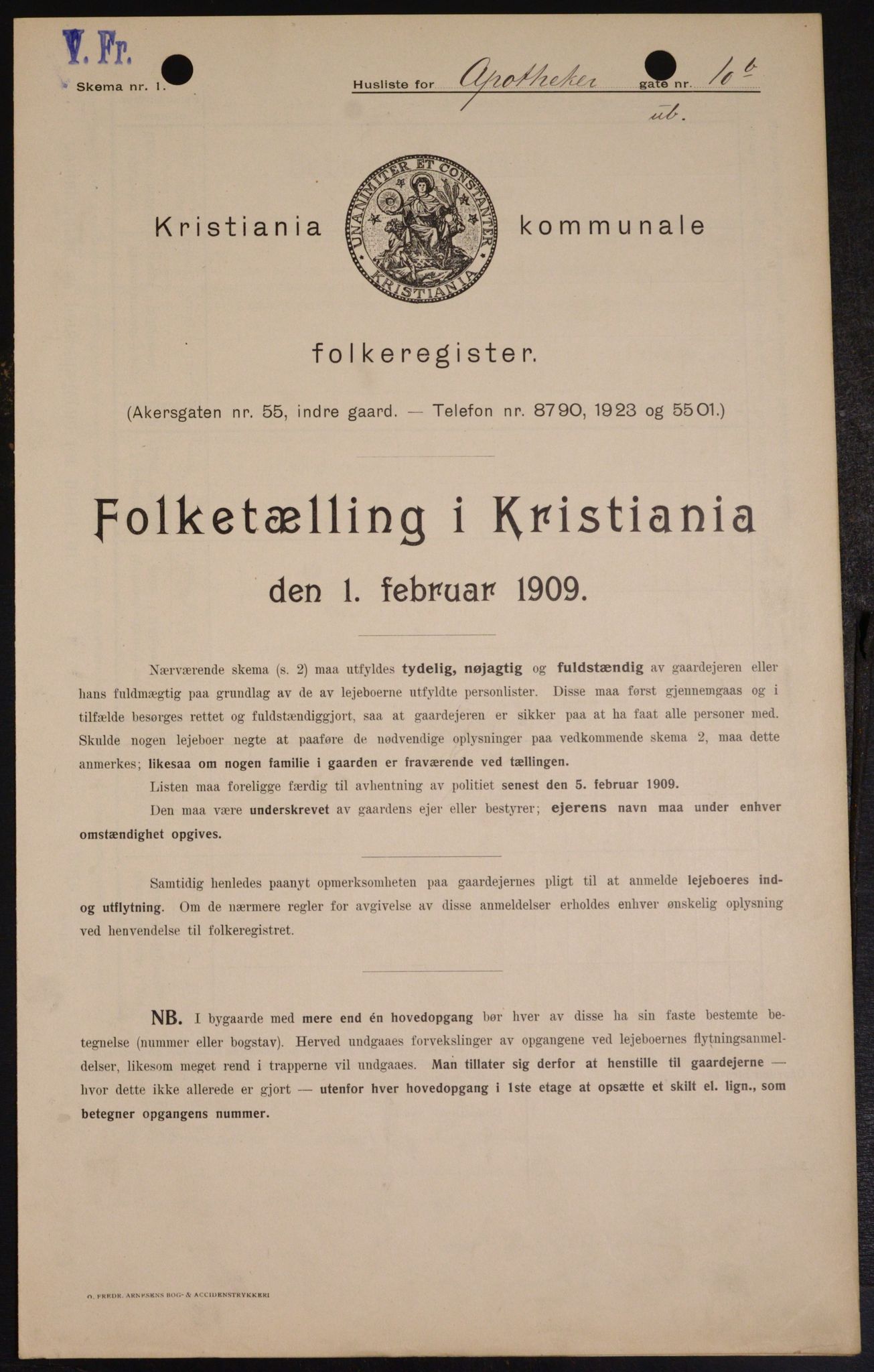 OBA, Municipal Census 1909 for Kristiania, 1909, p. 1405