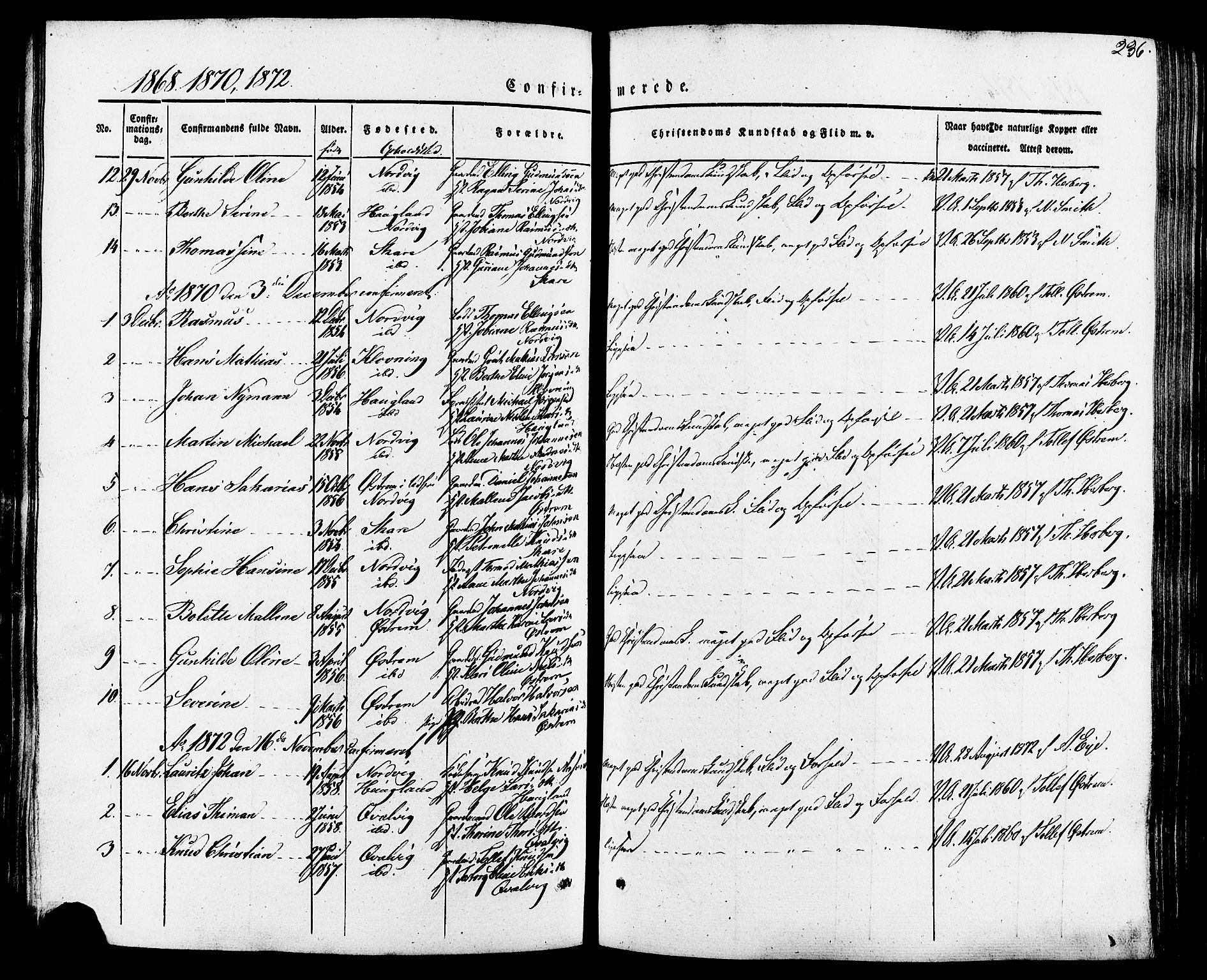 Torvastad sokneprestkontor, SAST/A -101857/H/Ha/Haa/L0007: Parish register (official) no. A 7, 1838-1882, p. 236