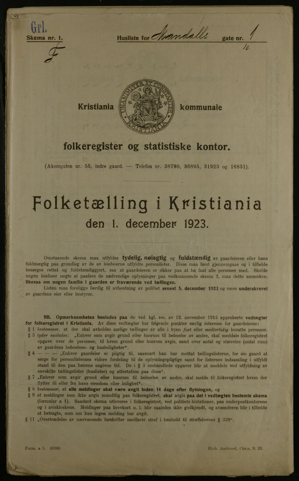 OBA, Municipal Census 1923 for Kristiania, 1923, p. 66835