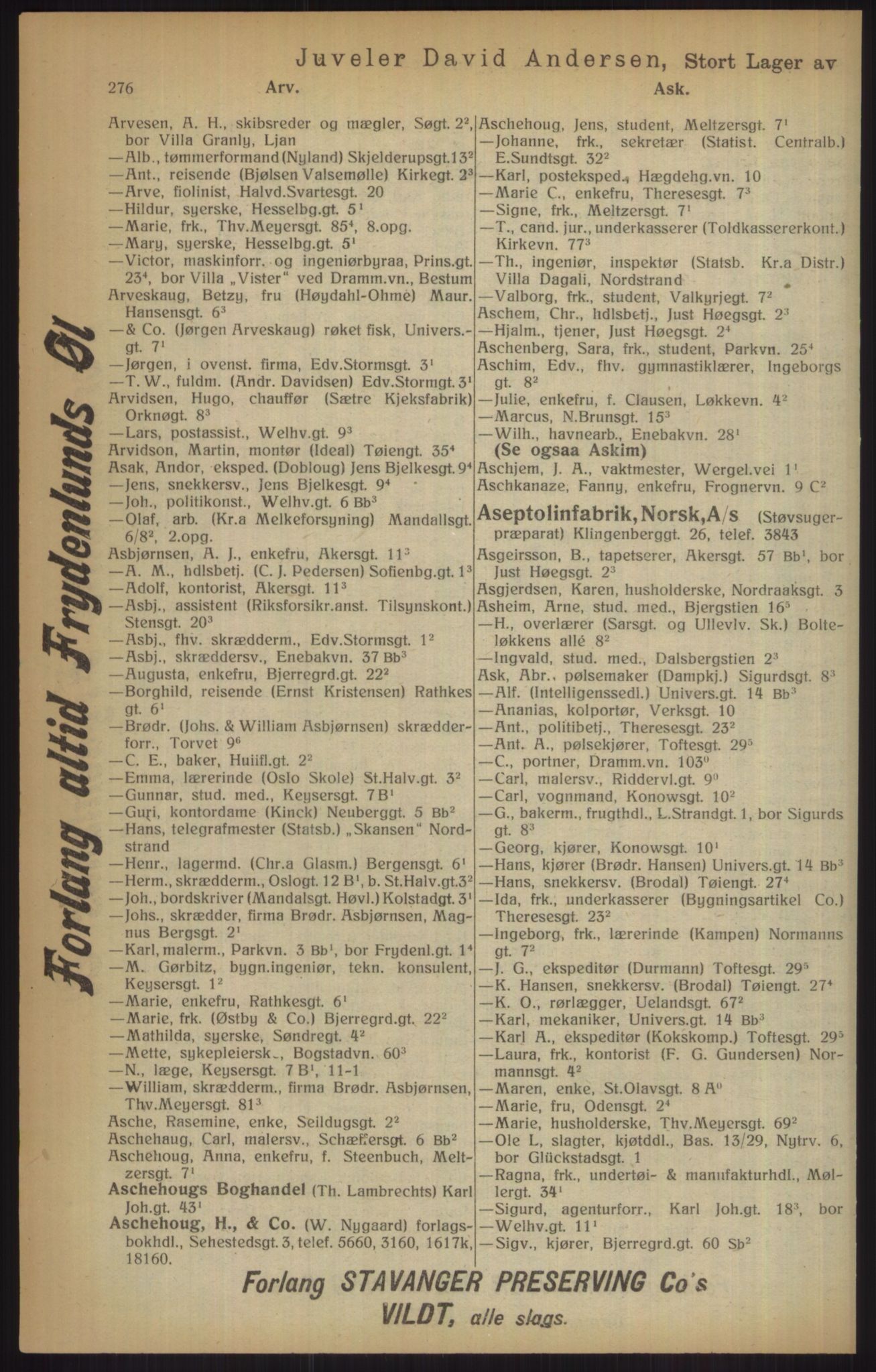 Kristiania/Oslo adressebok, PUBL/-, 1915, p. 276