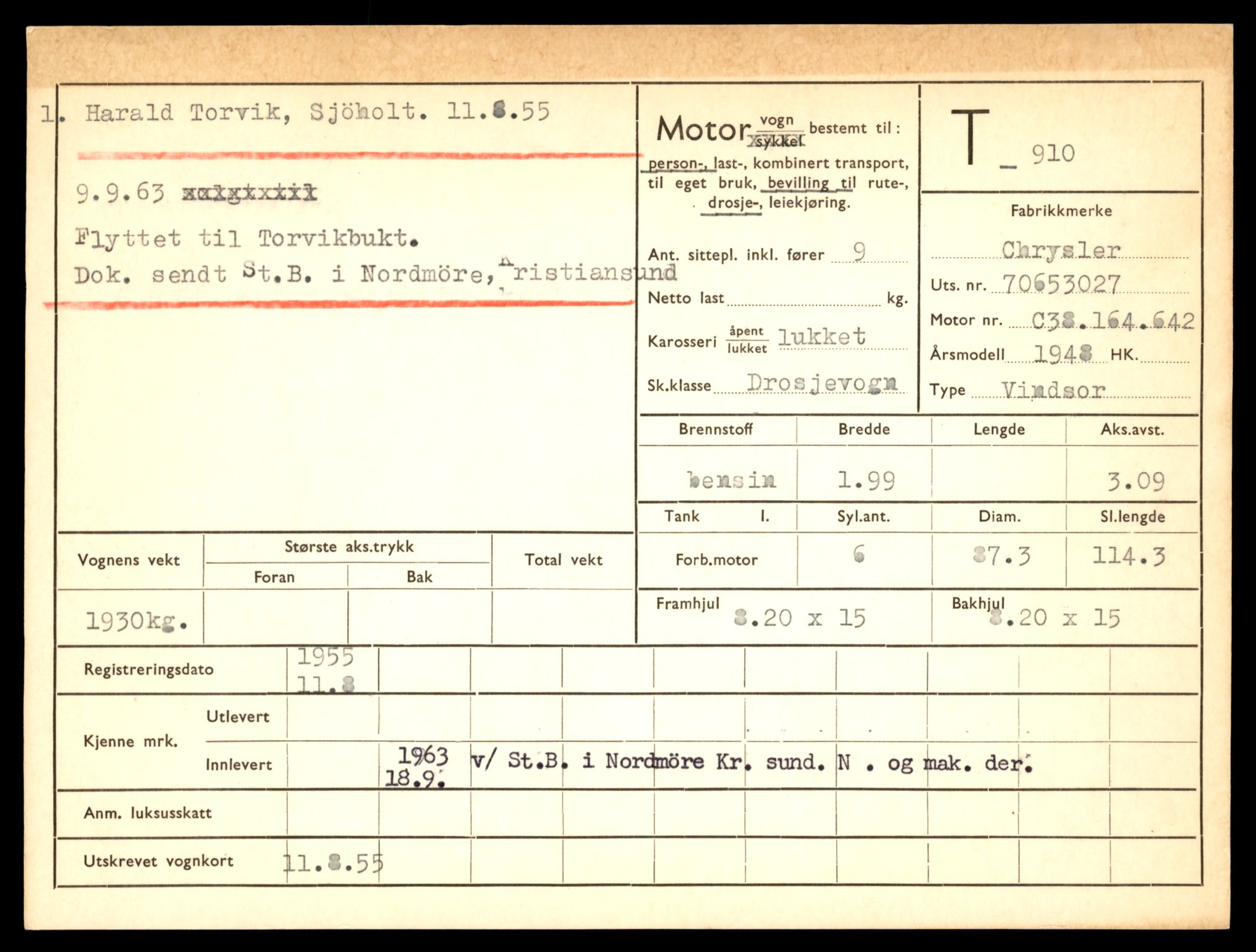 Møre og Romsdal vegkontor - Ålesund trafikkstasjon, AV/SAT-A-4099/F/Fe/L0009: Registreringskort for kjøretøy T 896 - T 1049, 1927-1998, p. 175