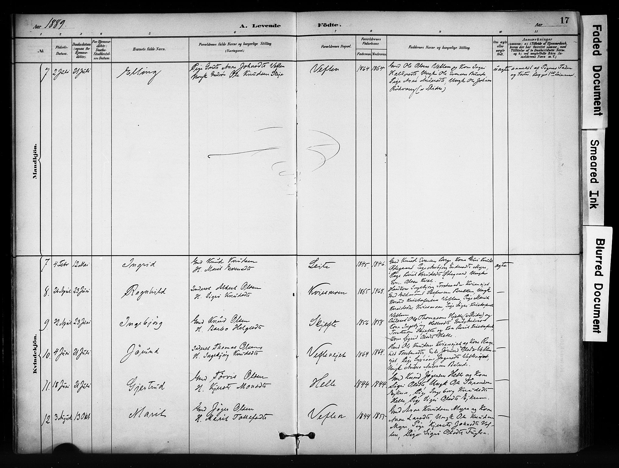 Vang prestekontor, Valdres, AV/SAH-PREST-140/H/Ha/L0009: Parish register (official) no. 9, 1882-1914, p. 17