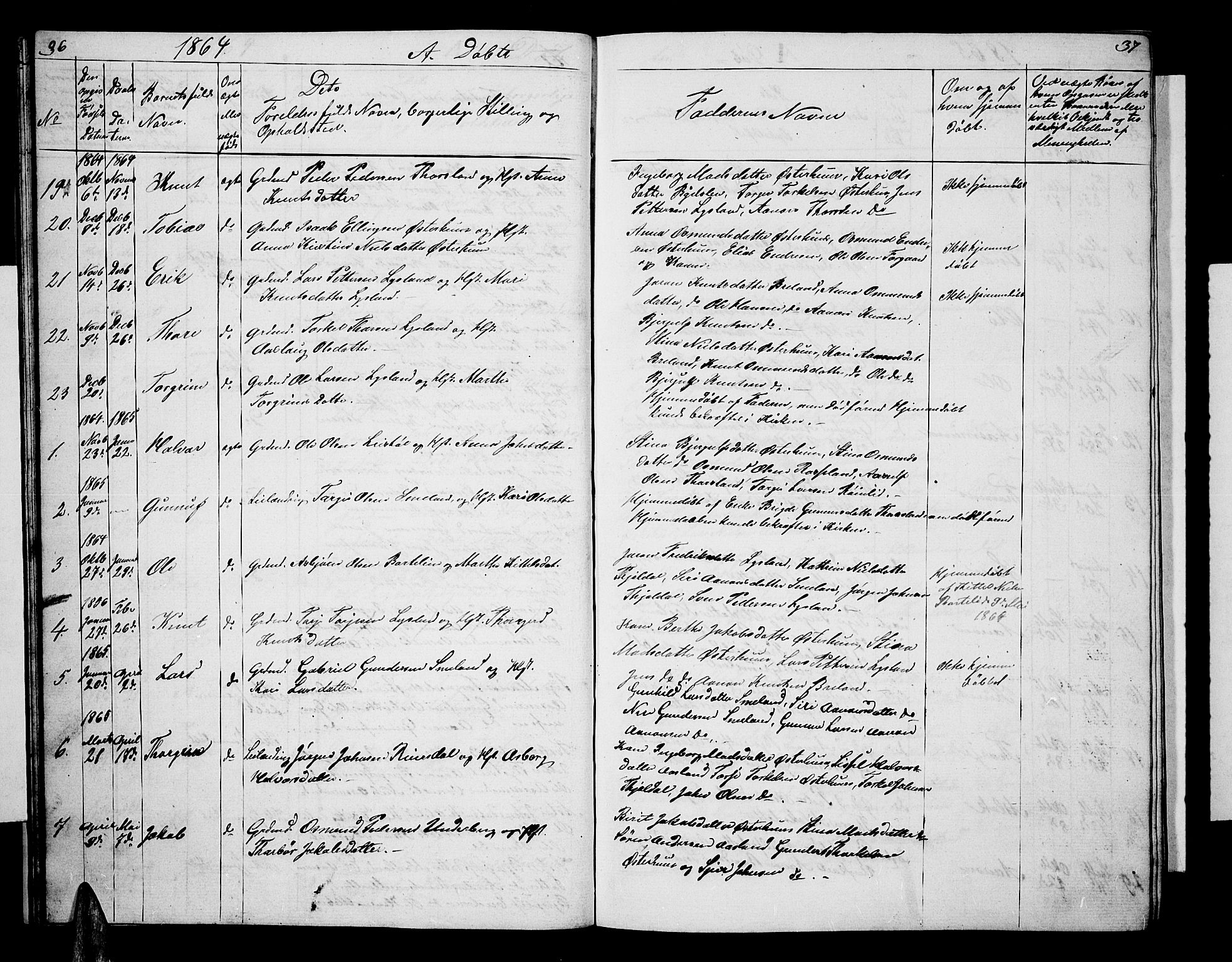 Åseral sokneprestkontor, SAK/1111-0051/F/Fb/L0001: Parish register (copy) no. B 1, 1856-1877, p. 36-37