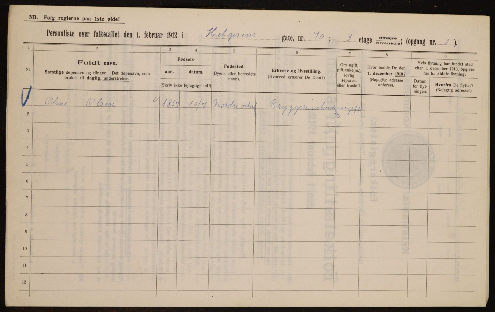 OBA, Municipal Census 1912 for Kristiania, 1912, p. 38860