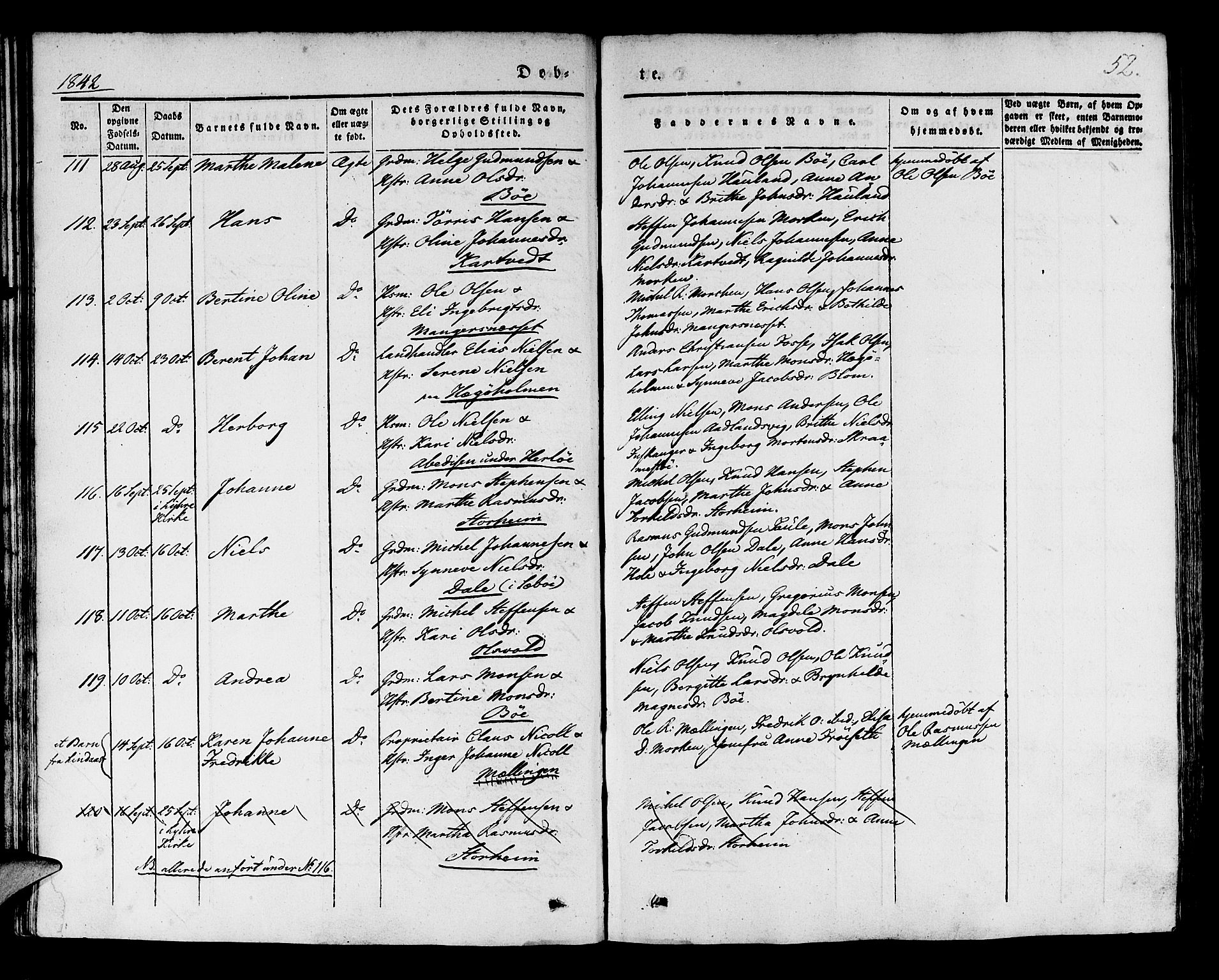 Manger sokneprestembete, AV/SAB-A-76801/H/Haa: Parish register (official) no. A 5, 1839-1848, p. 52