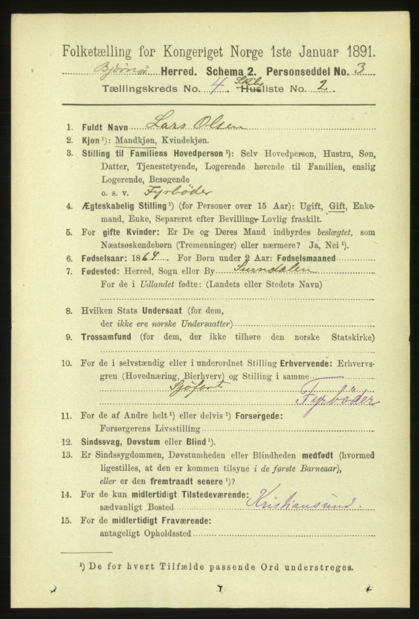 RA, 1891 census for 1632 Bjørnør, 1891, p. 2231