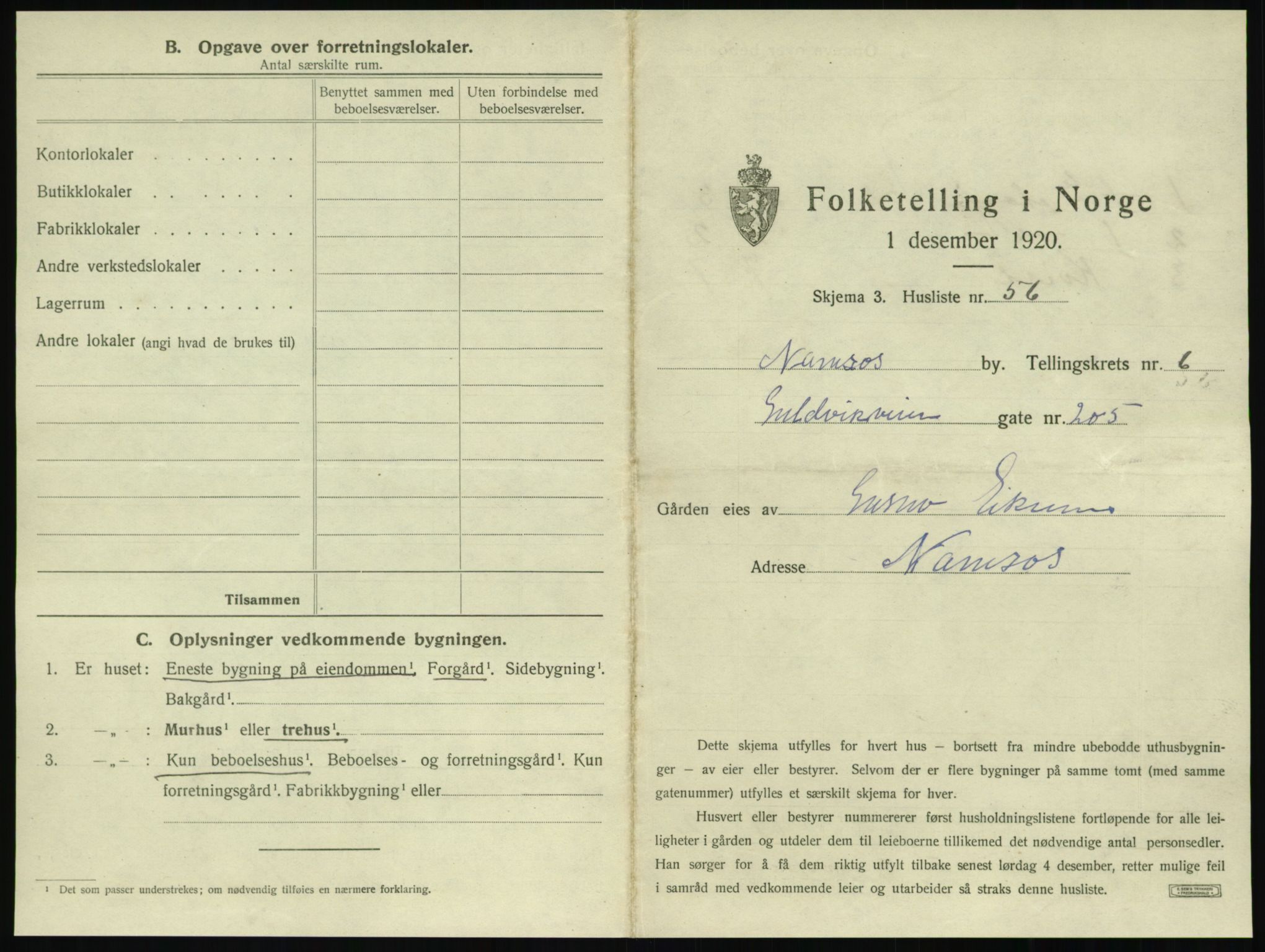 SAT, 1920 census for Namsos, 1920, p. 715