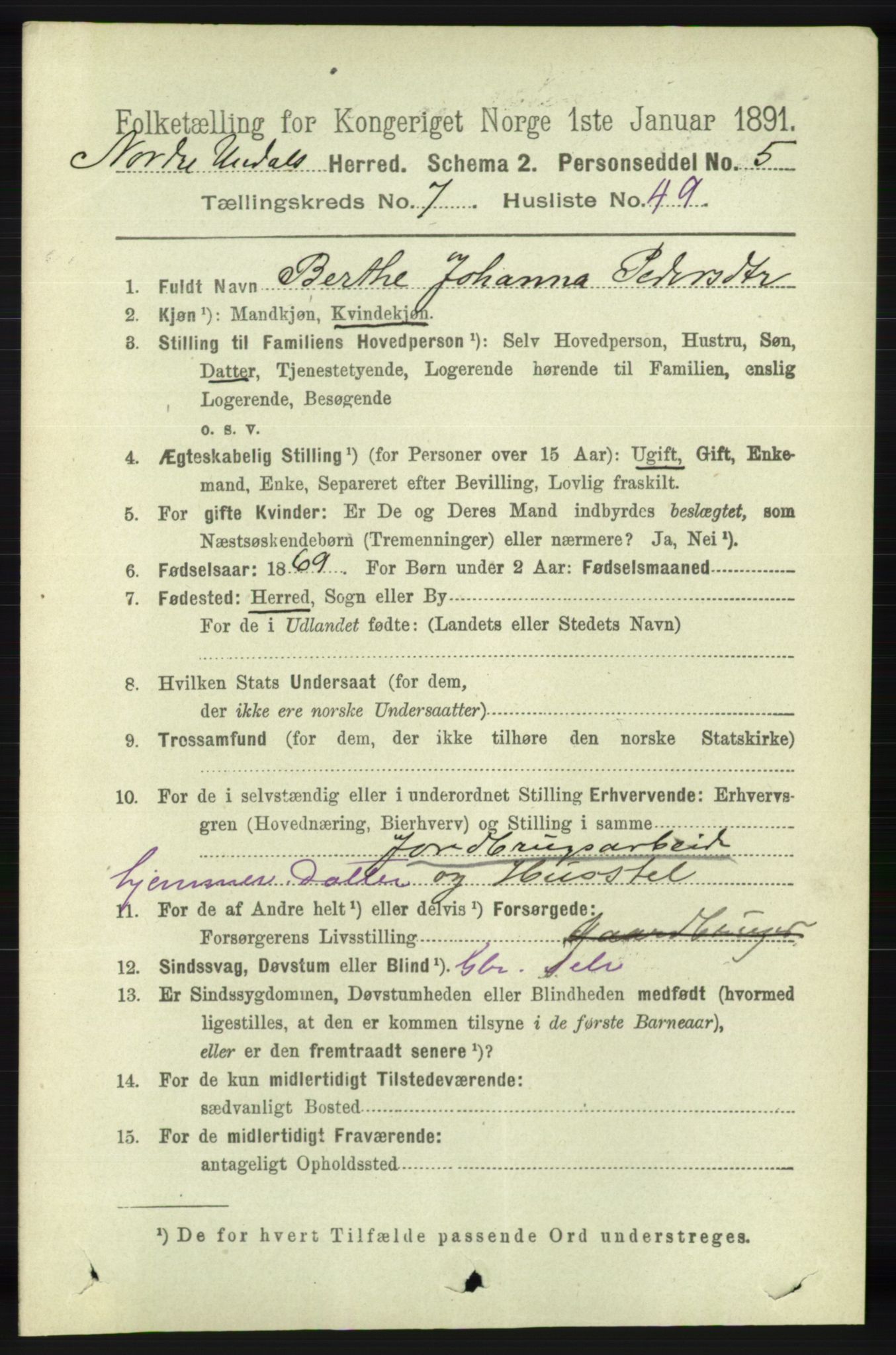 RA, 1891 census for 1028 Nord-Audnedal, 1891, p. 2067