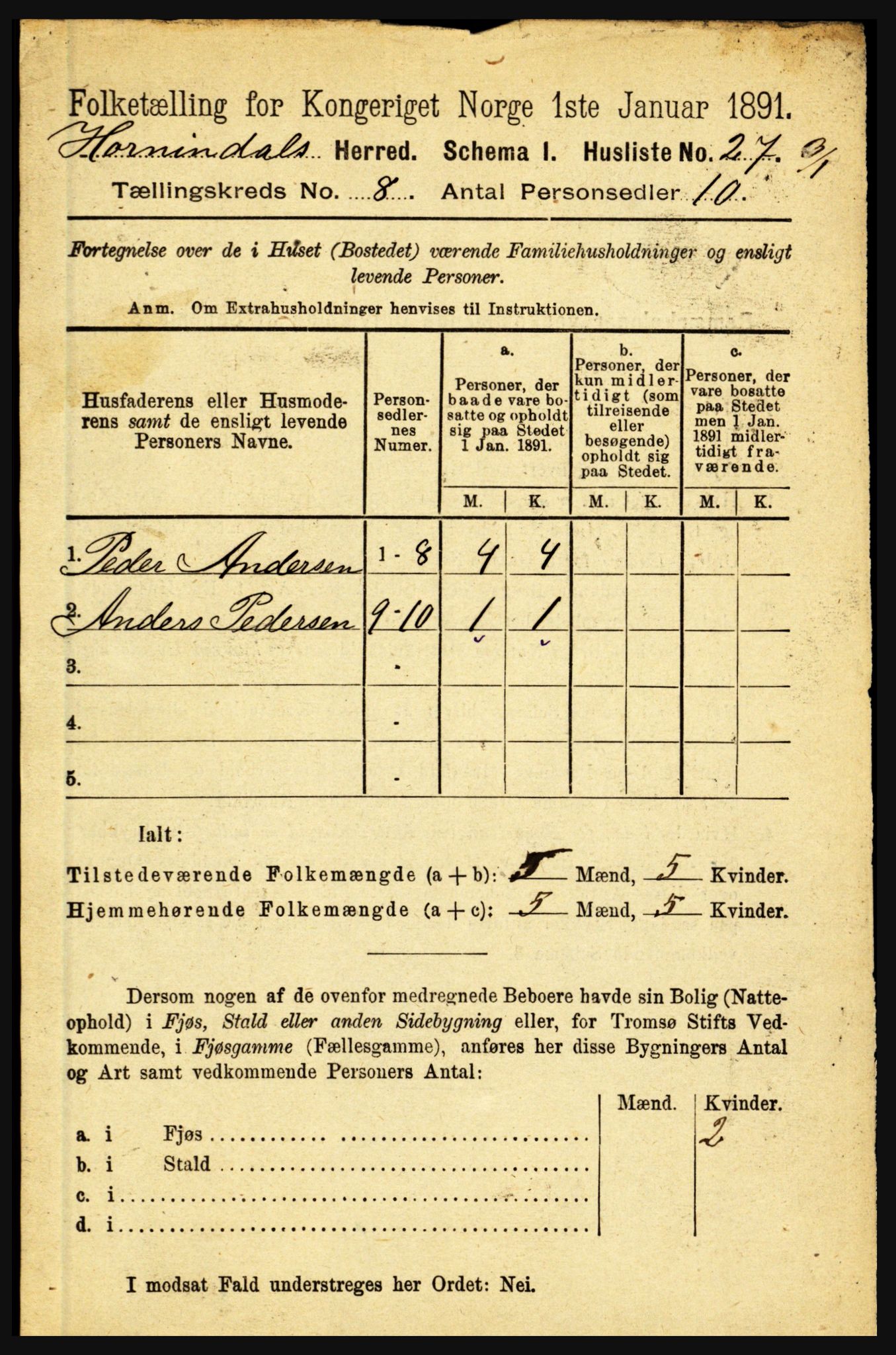 RA, 1891 census for 1444 Hornindal, 1891, p. 1893