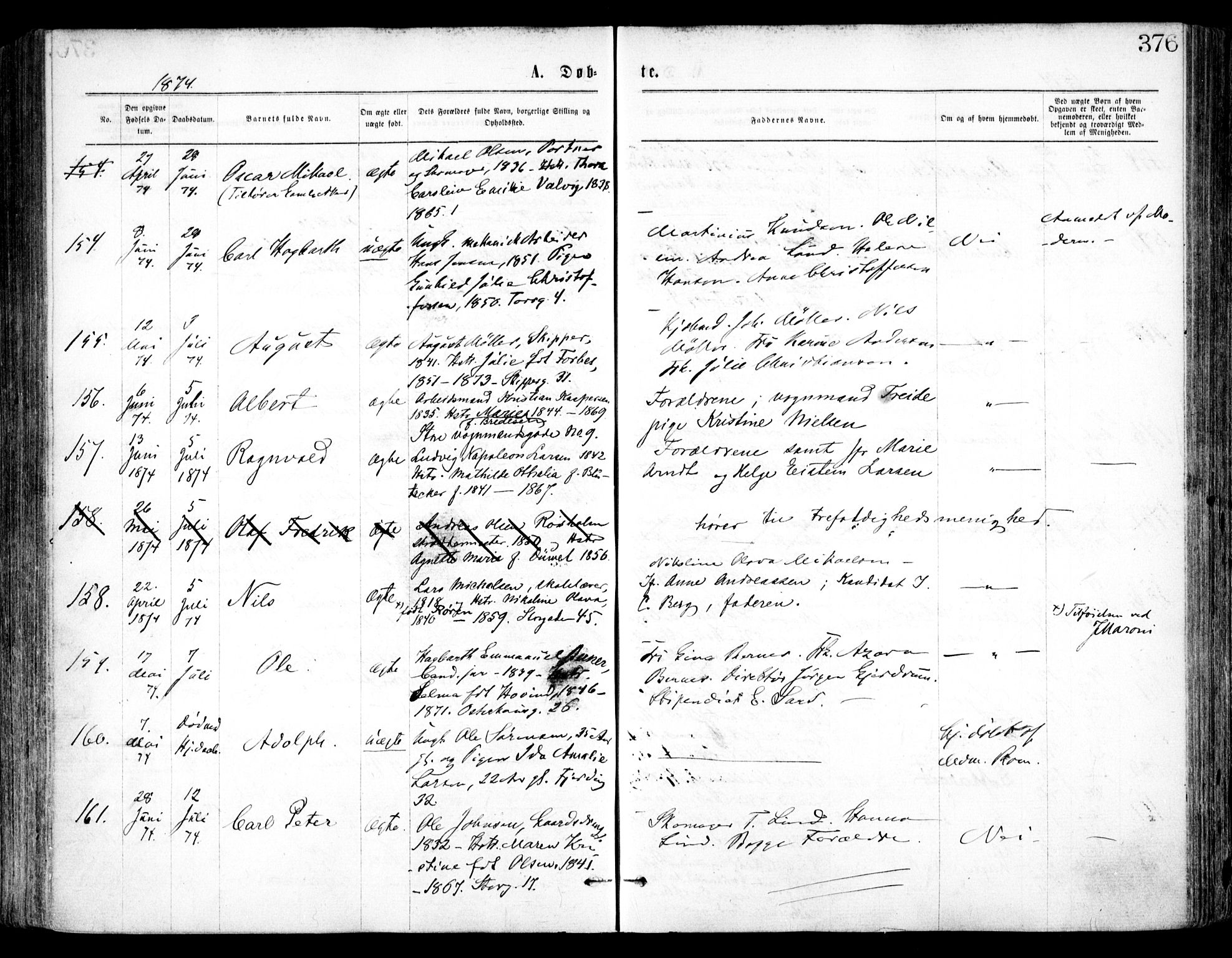 Oslo domkirke Kirkebøker, AV/SAO-A-10752/F/Fa/L0017: Parish register (official) no. 17, 1869-1878, p. 376