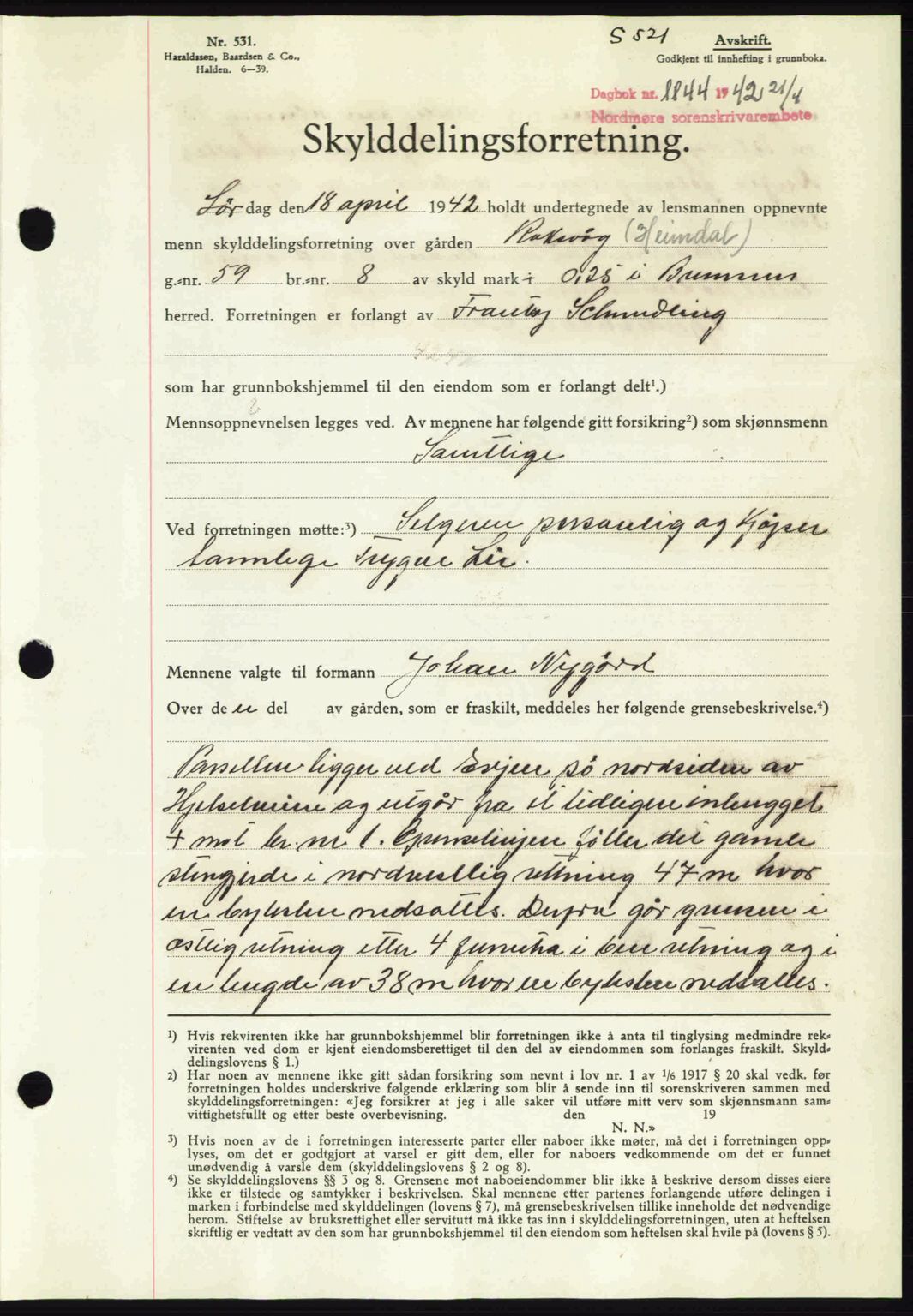 Nordmøre sorenskriveri, AV/SAT-A-4132/1/2/2Ca: Mortgage book no. A92, 1942-1942, Diary no: : 1144/1942