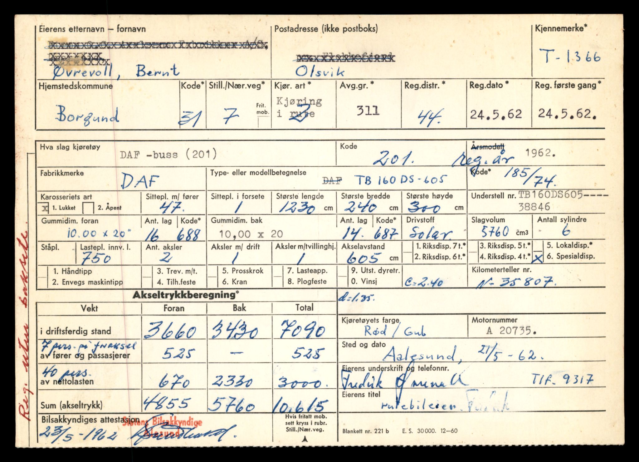 Møre og Romsdal vegkontor - Ålesund trafikkstasjon, SAT/A-4099/F/Fe/L0012: Registreringskort for kjøretøy T 1290 - T 1450, 1927-1998, p. 1666