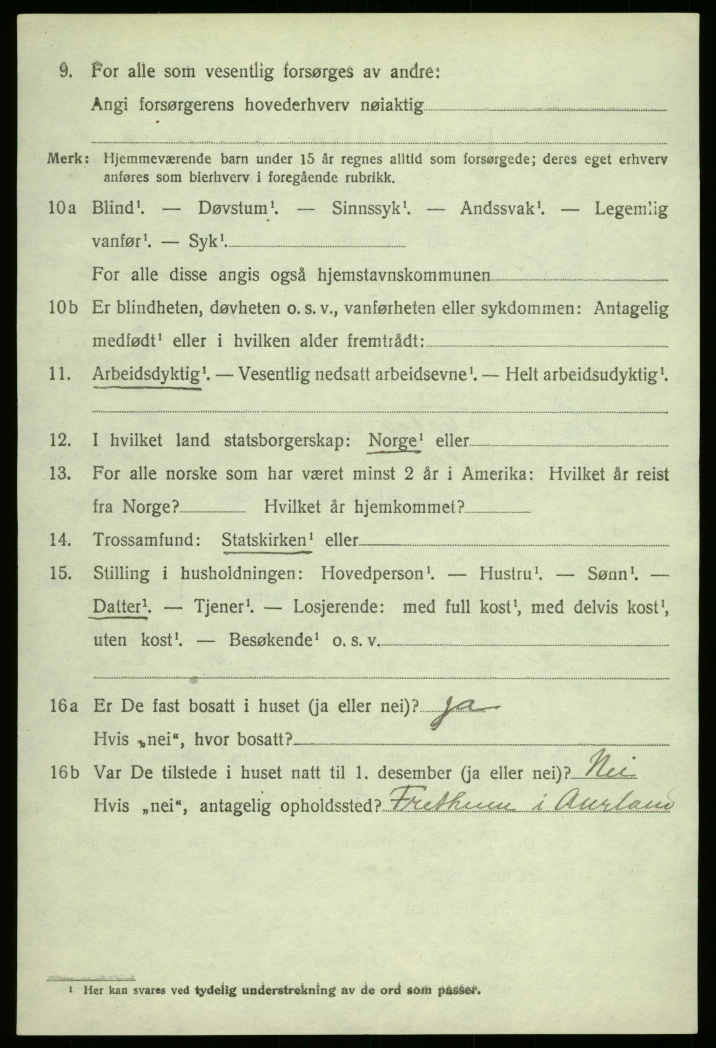 SAB, 1920 census for Aurland, 1920, p. 4061