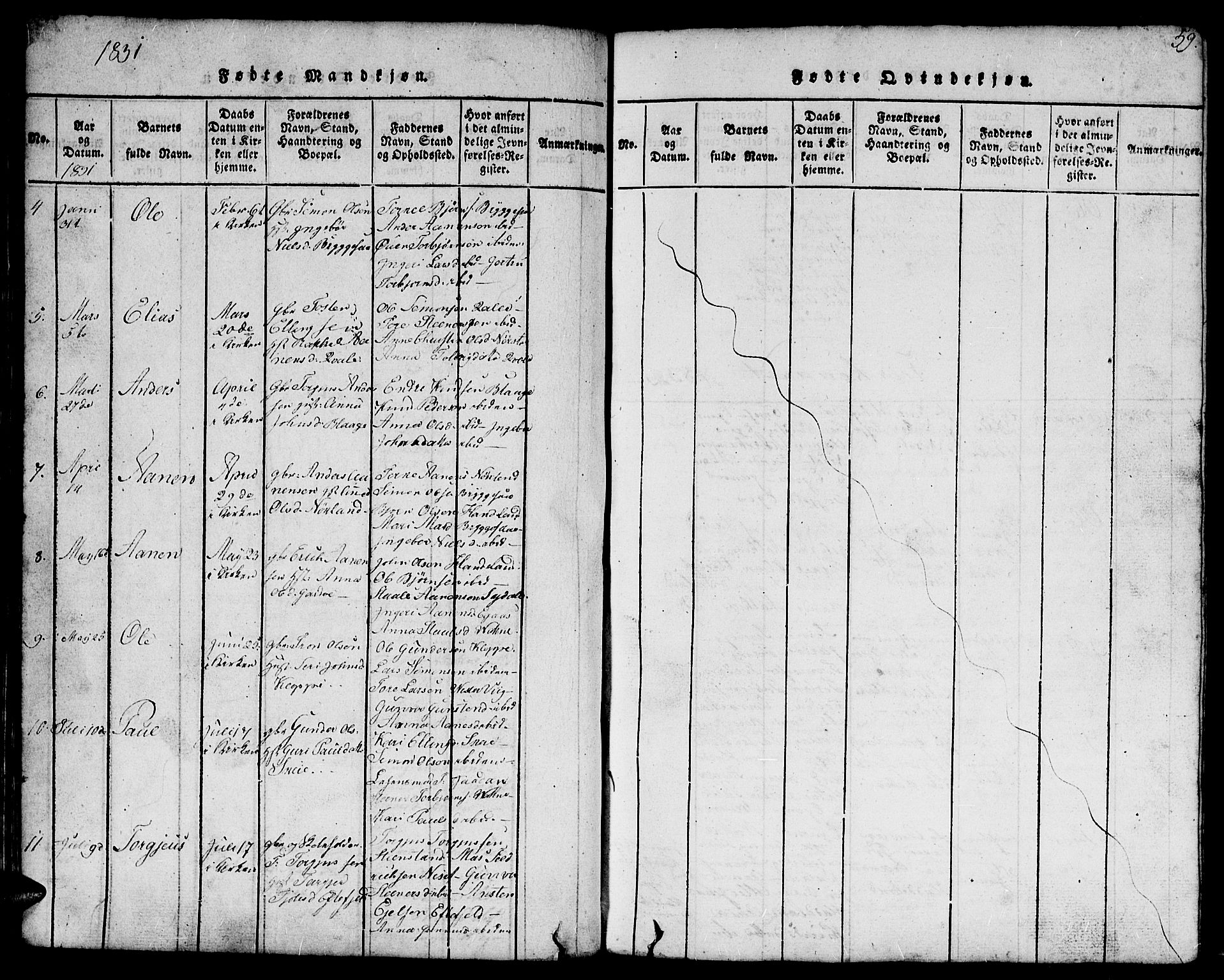 Hægebostad sokneprestkontor, SAK/1111-0024/F/Fb/Fbb/L0001: Parish register (copy) no. B 1, 1816-1850, p. 59