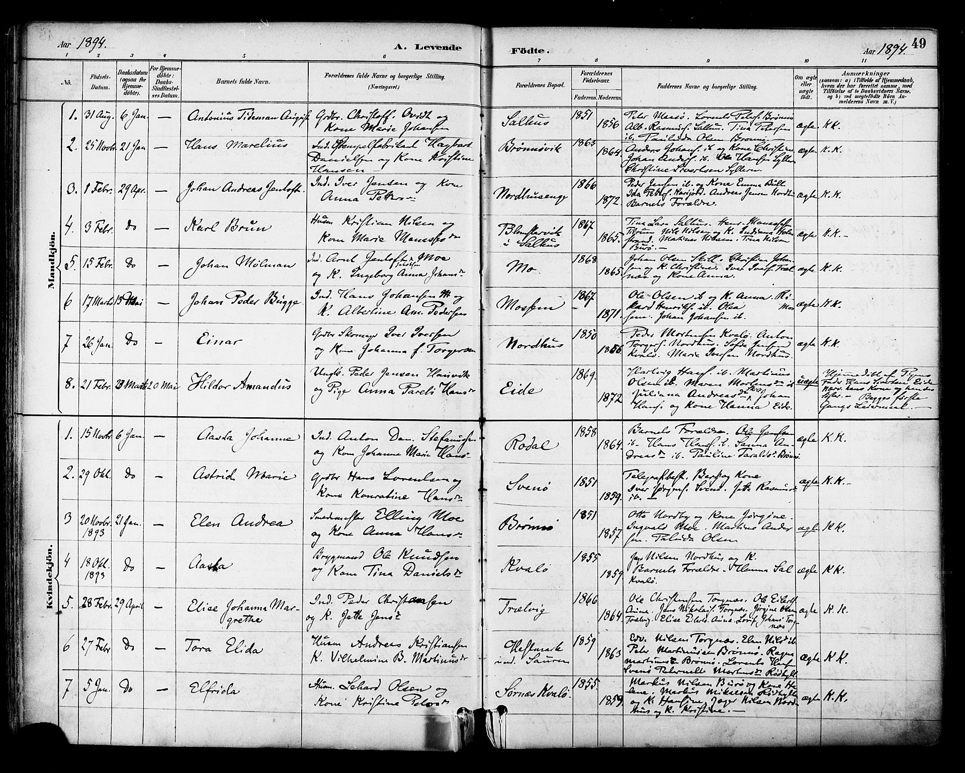 Ministerialprotokoller, klokkerbøker og fødselsregistre - Nordland, SAT/A-1459/813/L0200: Parish register (official) no. 813A10, 1886-1900, p. 49