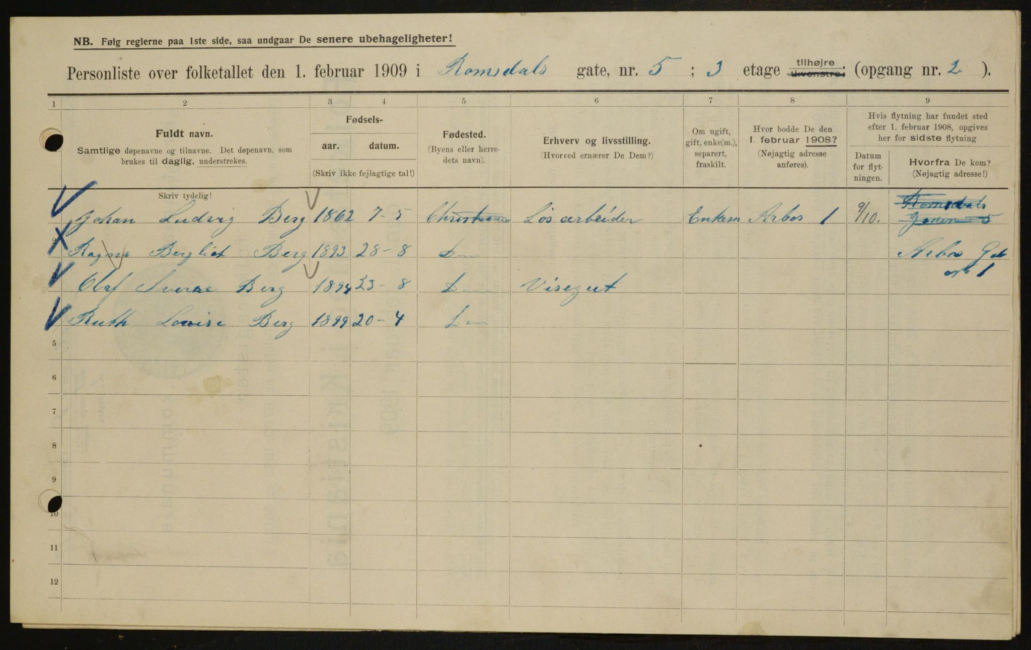 OBA, Municipal Census 1909 for Kristiania, 1909, p. 75474