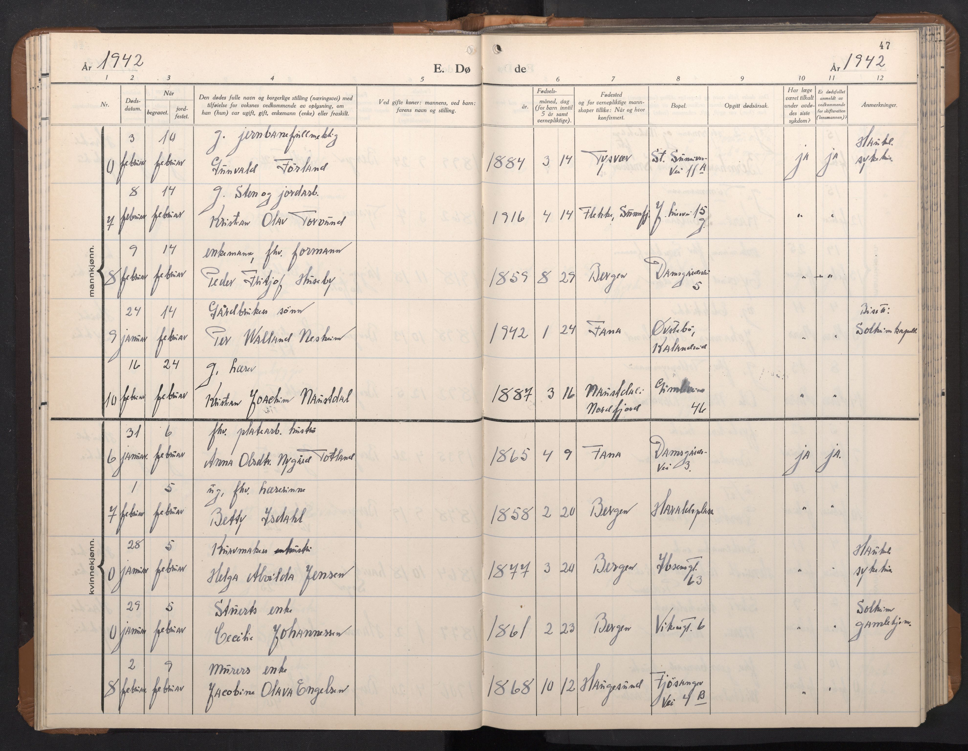 Årstad Sokneprestembete, AV/SAB-A-79301/H/Hab/L0026: Parish register (copy) no. D 3, 1940-1950, p. 46b-47a