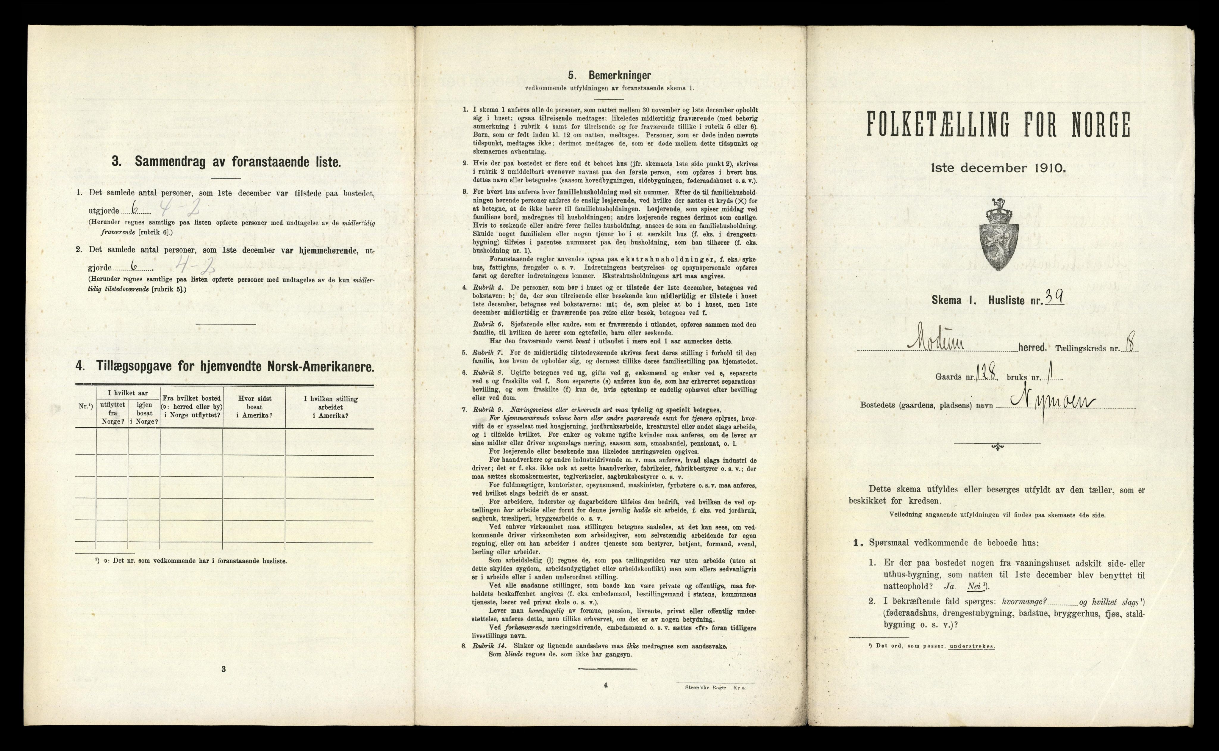 RA, 1910 census for Modum, 1910, p. 3100