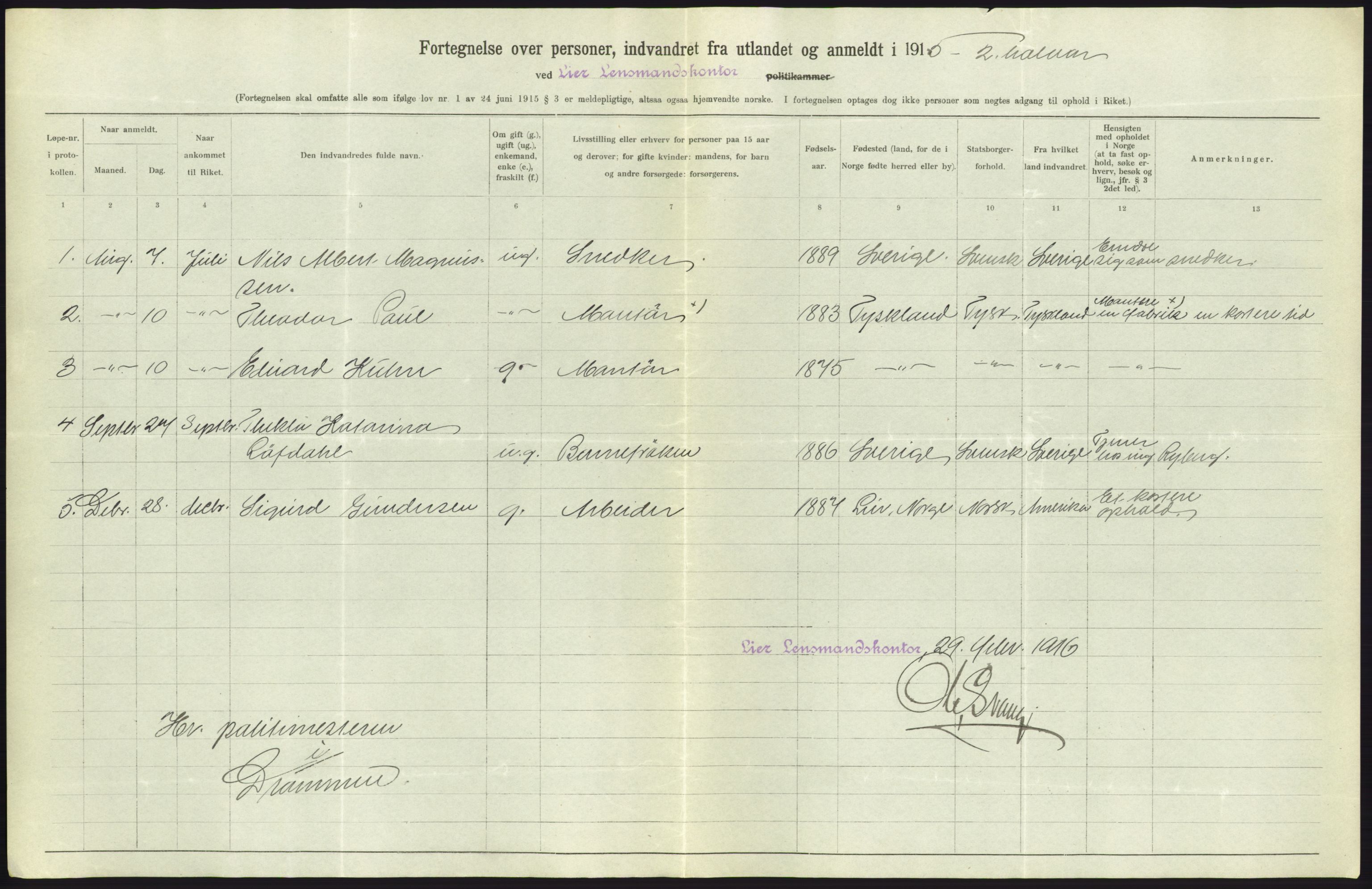 Statistisk sentralbyrå, Sosioøkonomiske emner, Folketellinger, boliger og boforhold, AV/RA-S-2231/F/Fa/L0001: Innvandring. Navn/fylkesvis, 1915, p. 294