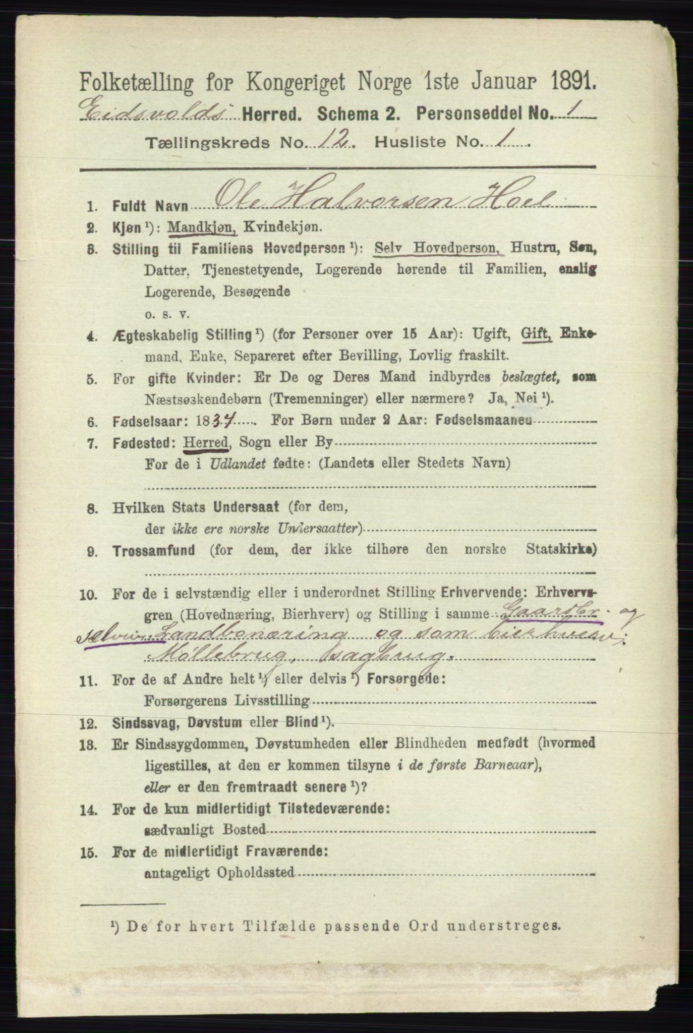 RA, 1891 census for 0237 Eidsvoll, 1891, p. 8482