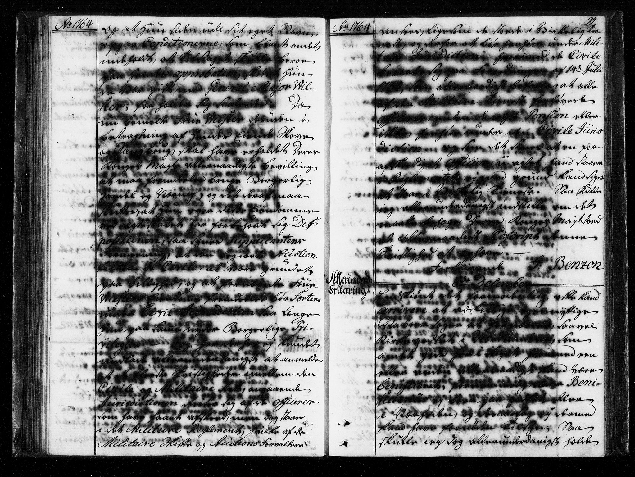 Stattholderembetet 1572-1771, AV/RA-EA-2870/Bf/L0004: Stattholderprotokoll (allmenn kopibok), 1764-1765, p. 98b-99a