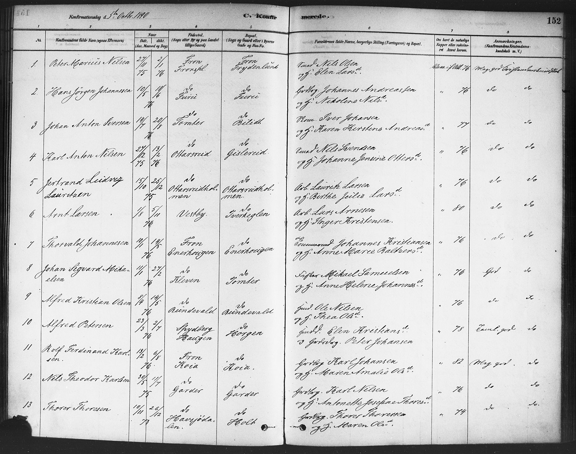 Drøbak prestekontor Kirkebøker, SAO/A-10142a/F/Fc/L0002: Parish register (official) no. III 2, 1878-1891, p. 152