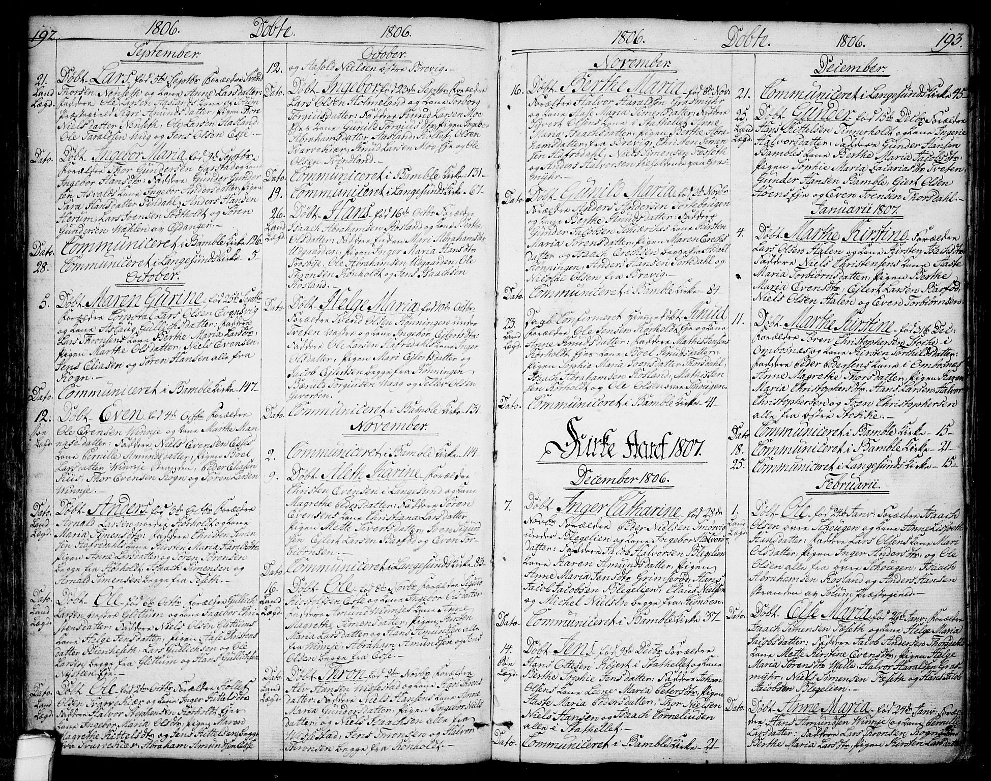 Bamble kirkebøker, SAKO/A-253/F/Fa/L0002: Parish register (official) no. I 2, 1775-1814, p. 192-193