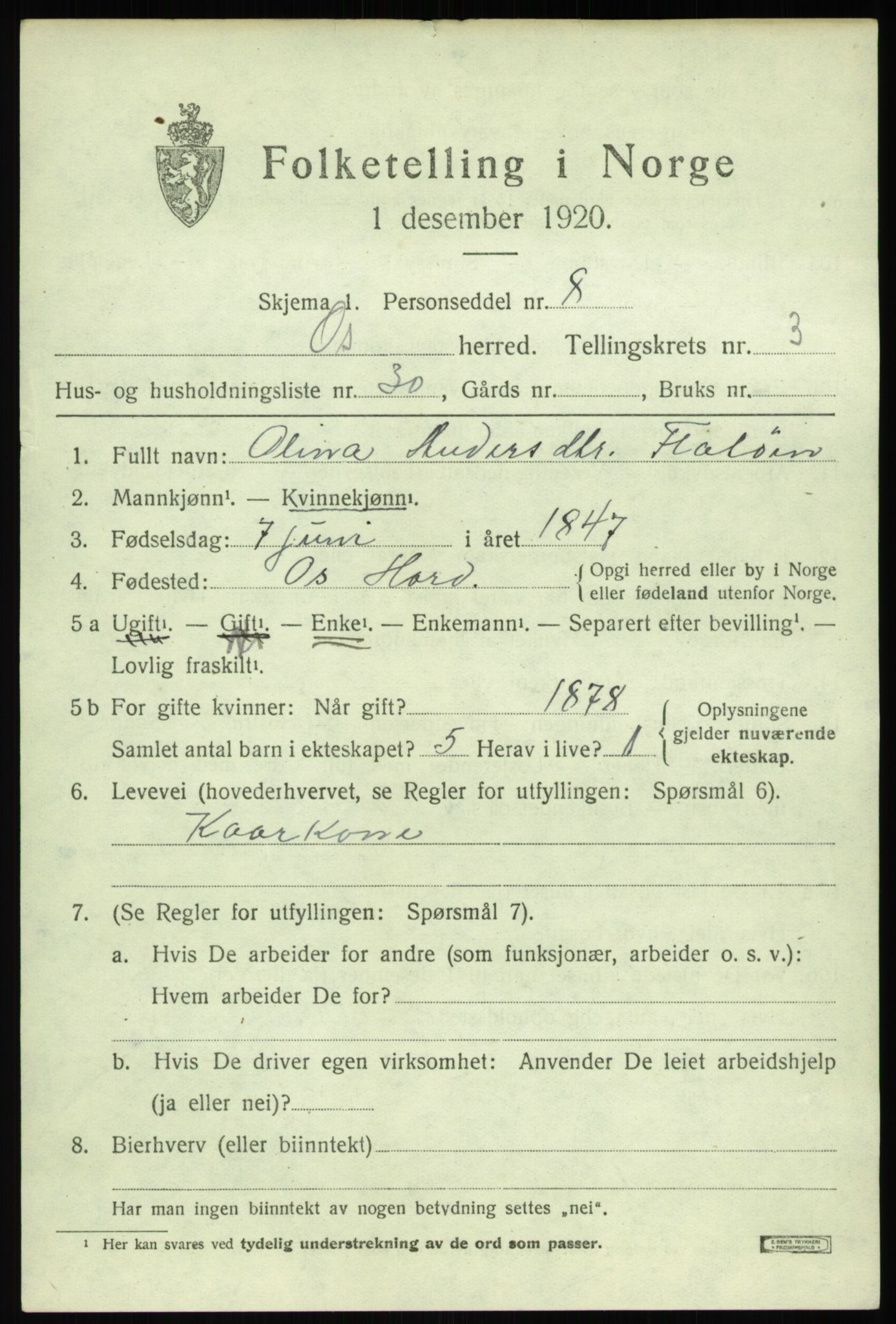 SAB, 1920 census for Os, 1920, p. 2946