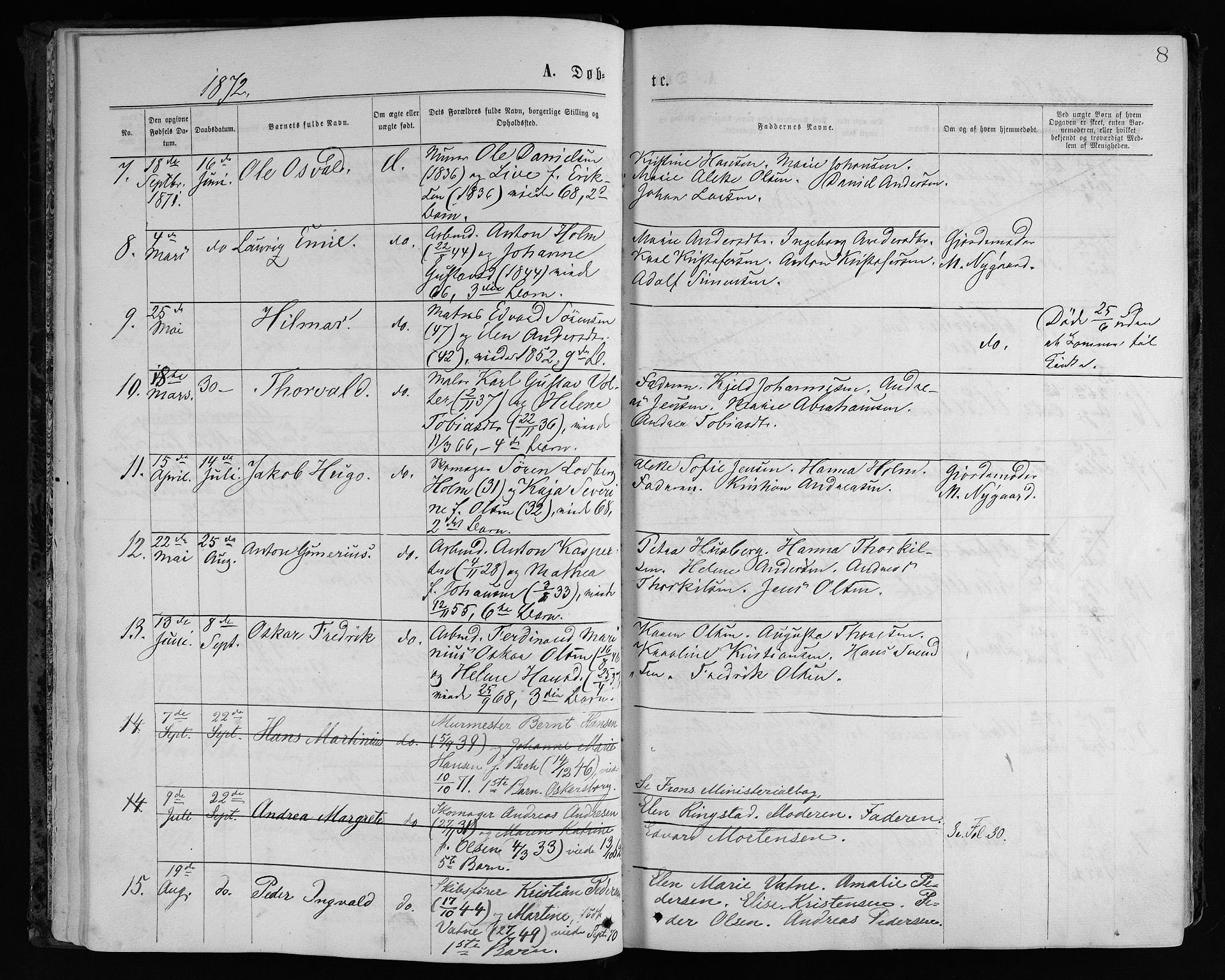 Drøbak prestekontor Kirkebøker, SAO/A-10142a/F/Fa/L0003: Parish register (official) no. I 3, 1871-1877, p. 8