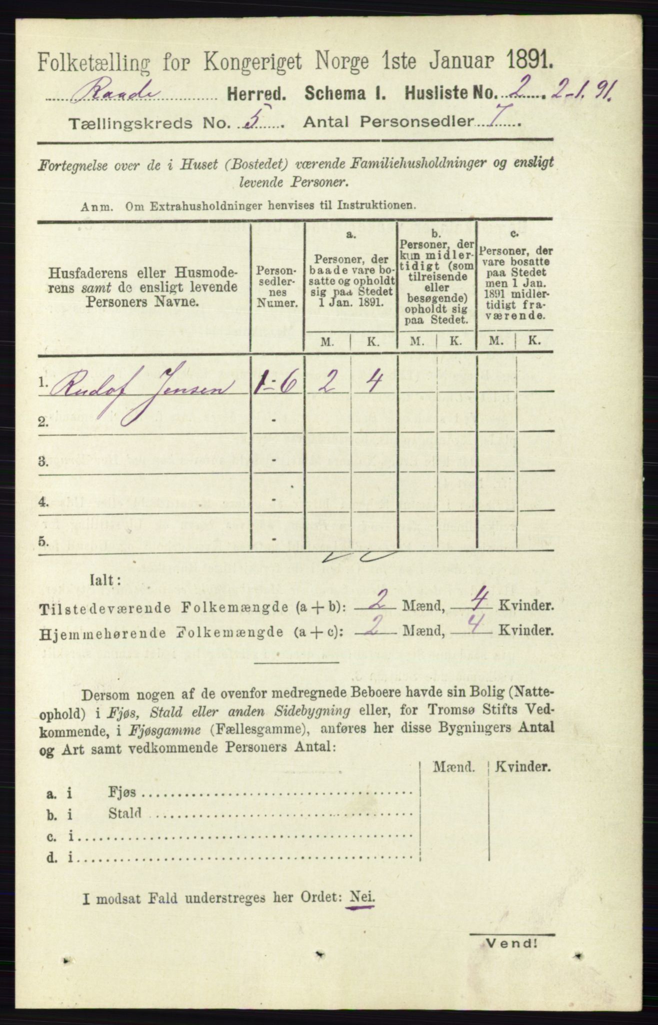 RA, 1891 census for 0135 Råde, 1891, p. 2516