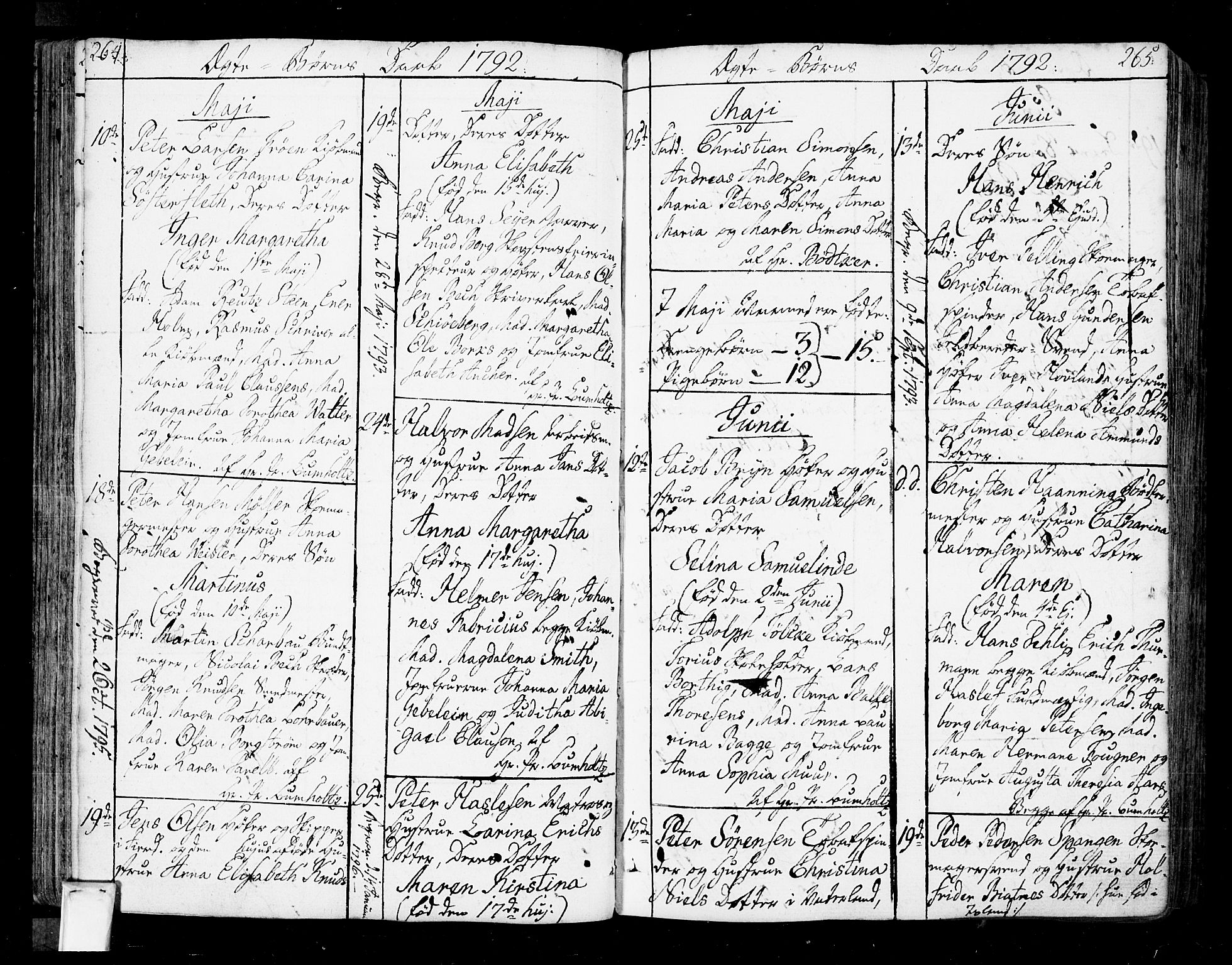 Oslo domkirke Kirkebøker, SAO/A-10752/F/Fa/L0005: Parish register (official) no. 5, 1787-1806, p. 264-265