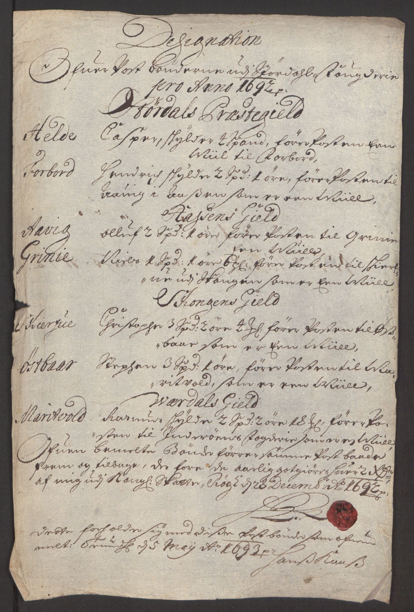 Rentekammeret inntil 1814, Reviderte regnskaper, Fogderegnskap, RA/EA-4092/R62/L4185: Fogderegnskap Stjørdal og Verdal, 1692, p. 216